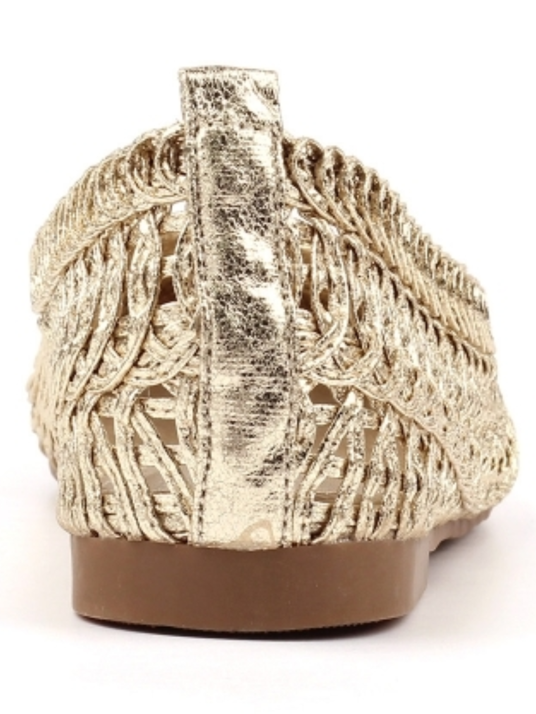 Lunar Keeley Gold Flat with woven metallic upper and slip-on flat silhouette.
