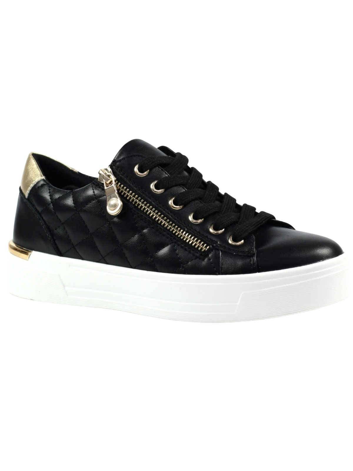 Lunar Xenon Black Trainer with lace-up front, side zip fastening, quilted panels and chunky sole