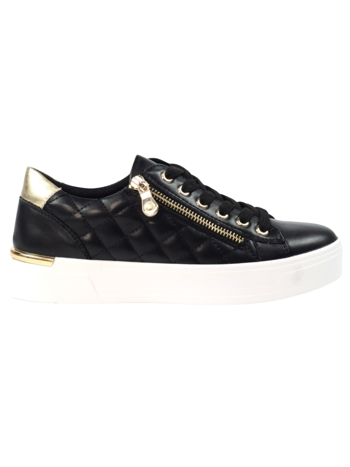 Lunar Xenon Black Trainer with lace-up front, side zip fastening, quilted panels and chunky sole