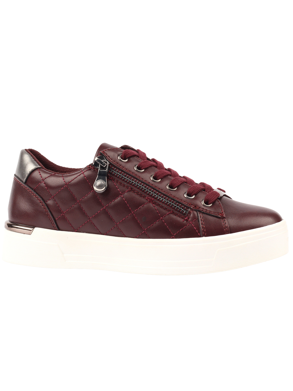 Lunar Xenon Burgundy Trainer with lace-up front, side zip fastening, quilted panels and chunky sole
