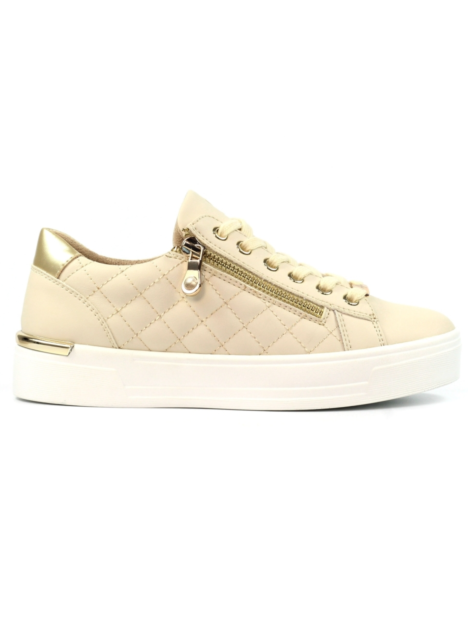 Lunar Xenon Cream Trainer with quilted metallic upper, lace-up front, side zip detail and chunky sole.
