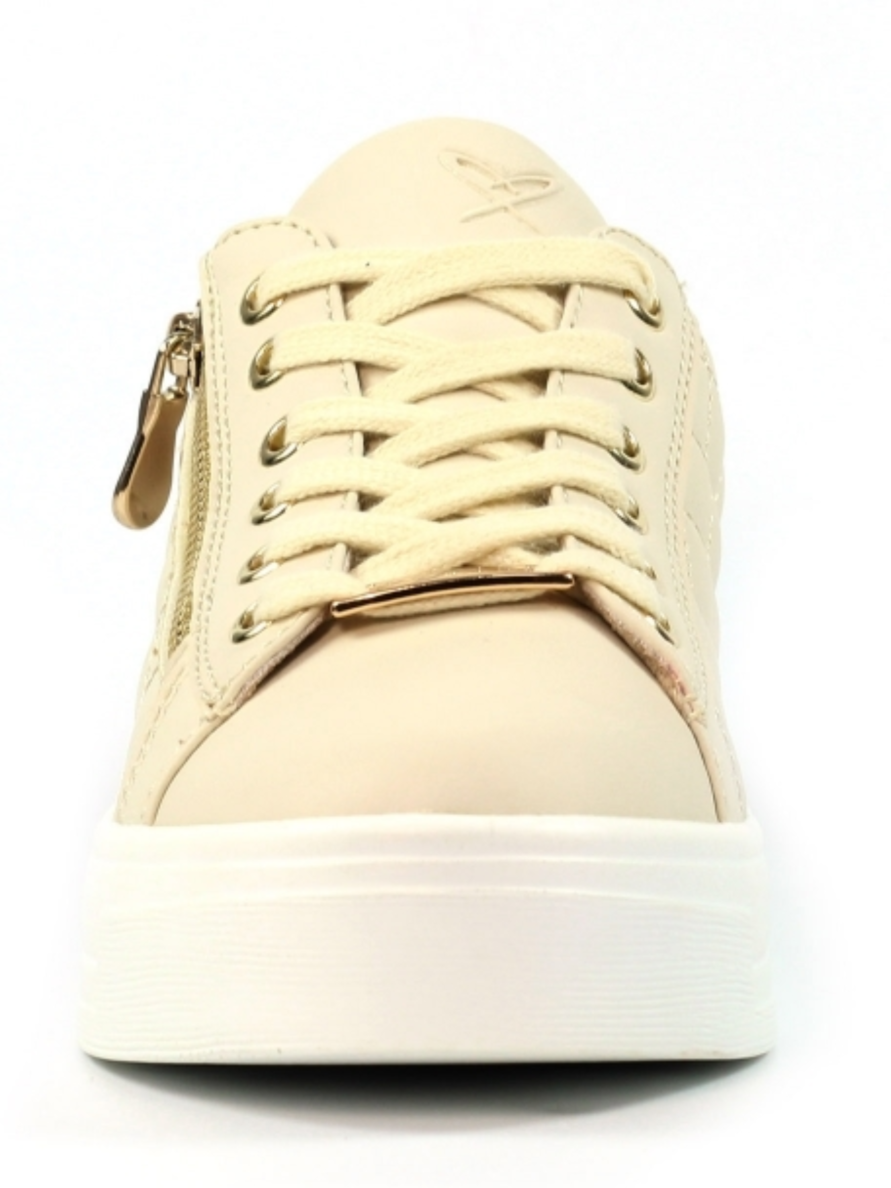 Lunar Xenon Cream Trainer with quilted metallic upper, lace-up front, side zip detail and chunky sole.