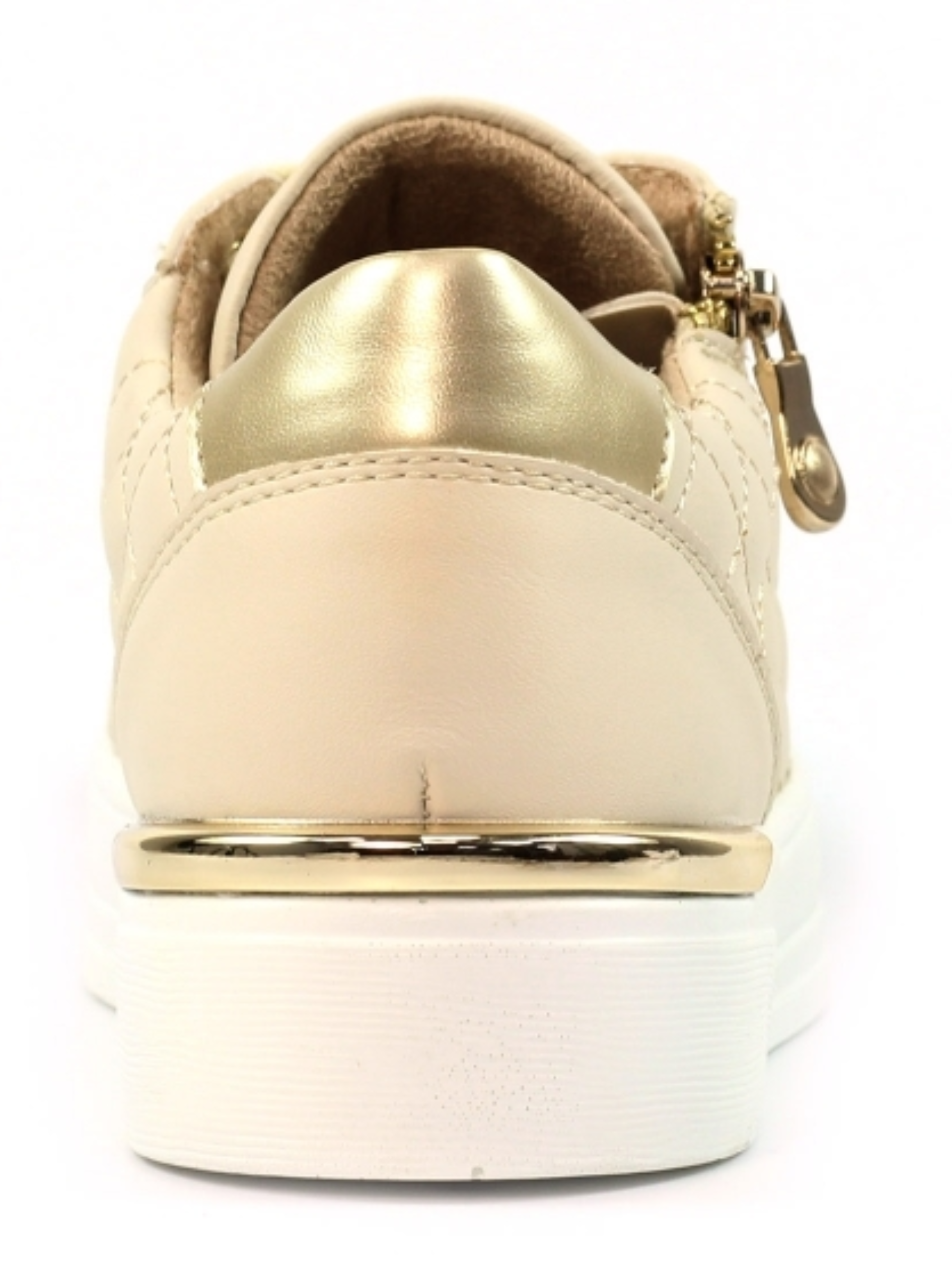 Lunar Xenon Cream Trainer with quilted metallic upper, lace-up front, side zip detail and chunky sole.