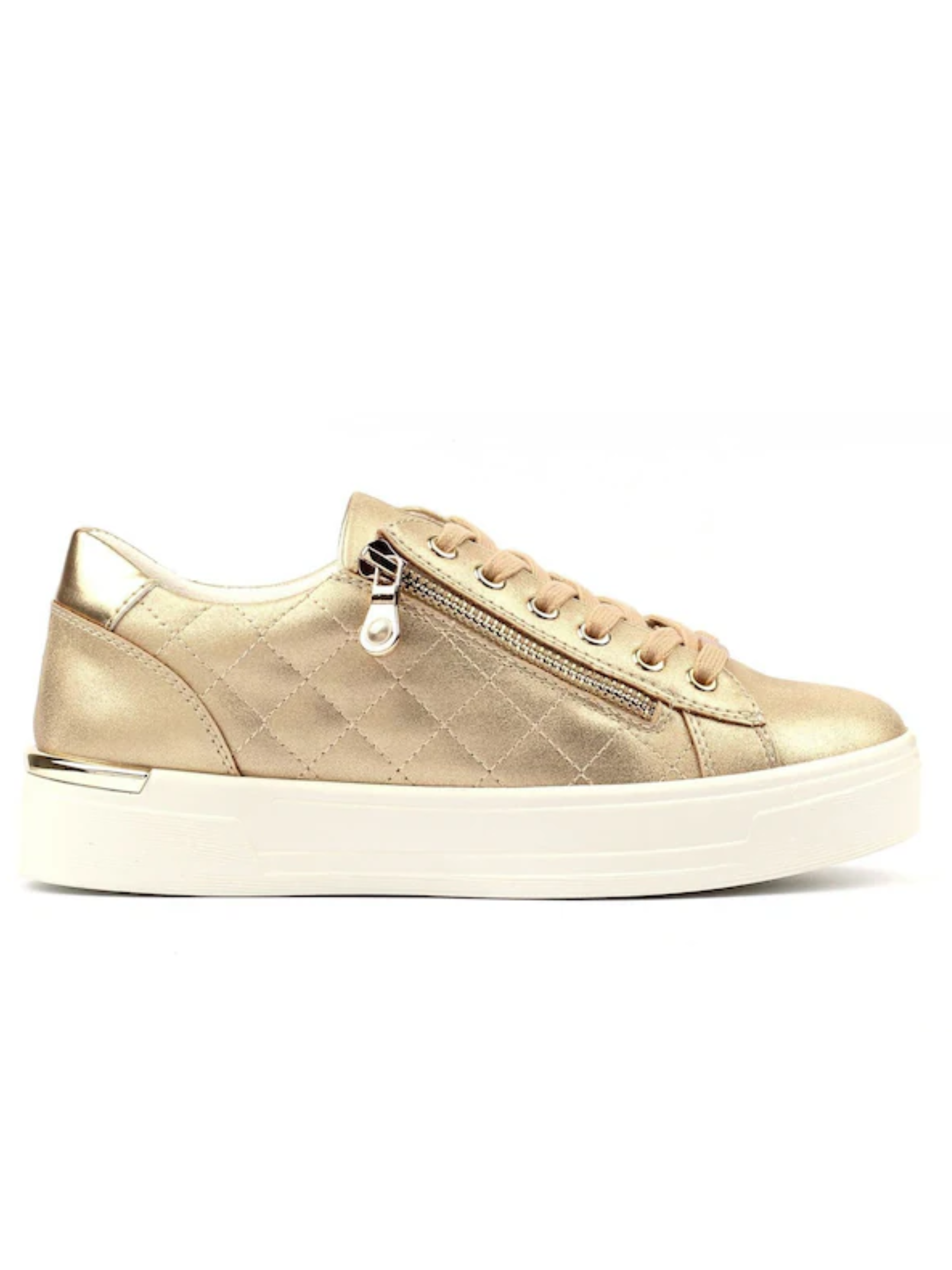Lunar Xenon Gold Trainer with quilted metallic upper, lace-up front, side zip detail and chunky sole.