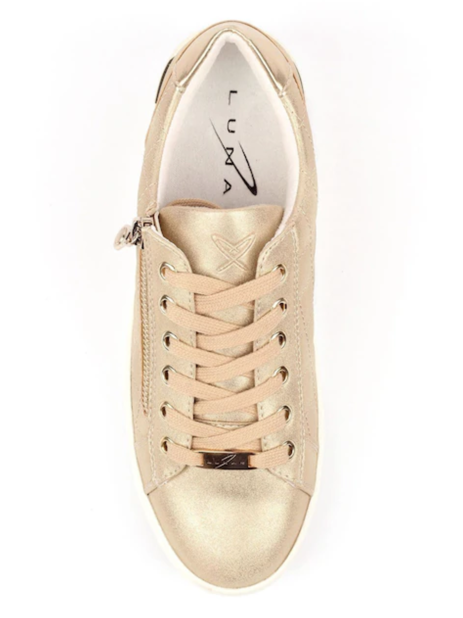 Lunar Xenon Gold Trainer with quilted metallic upper, lace-up front, side zip detail and chunky sole.