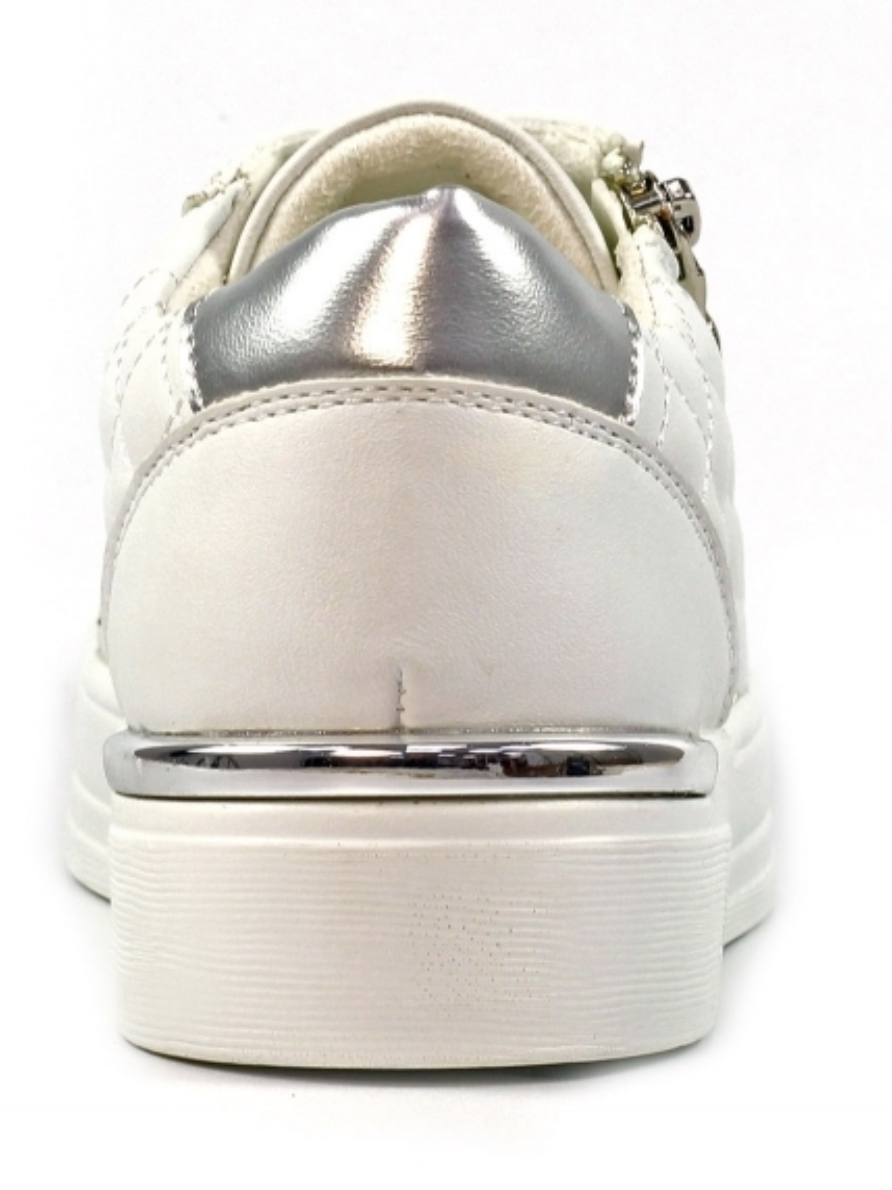 Lunar Xenon White Trainer with quilted metallic upper, lace-up front, side zip detail and chunky sole.
