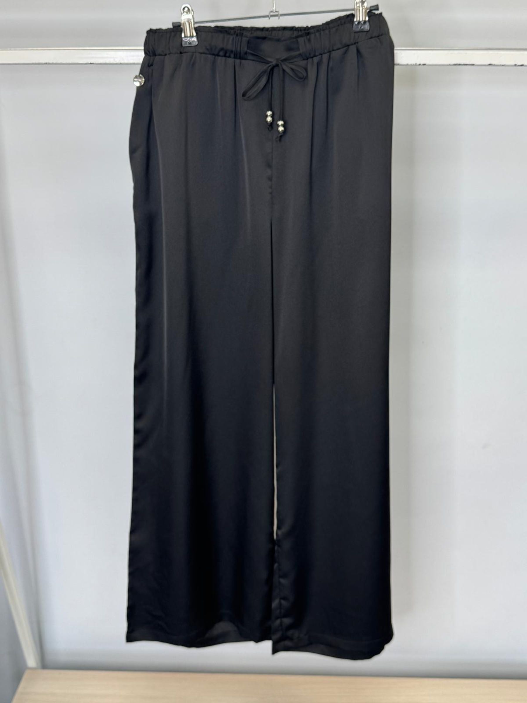 Malissa J WF2603 Black Wide Leg Satin Trousers