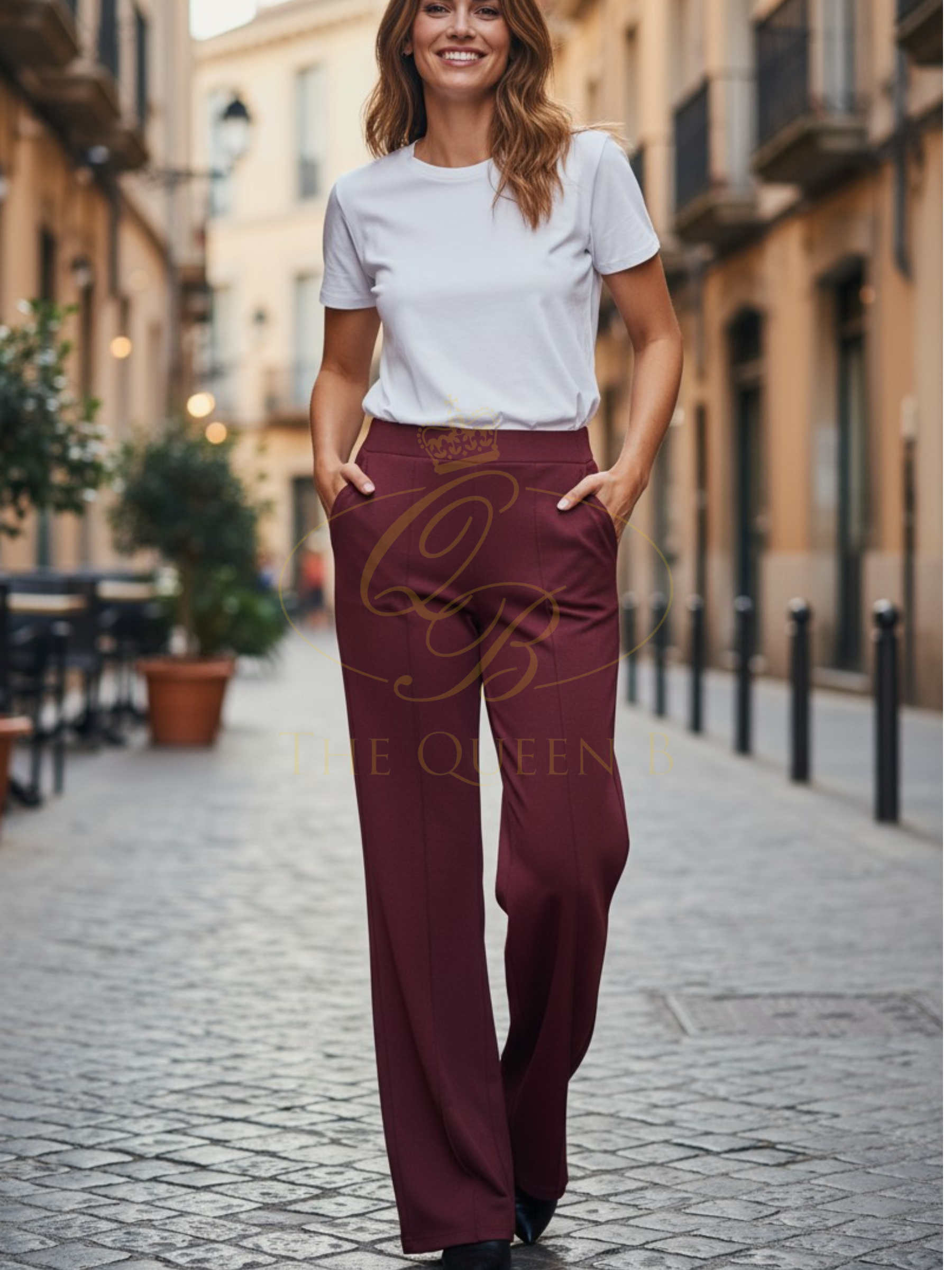 Malissa J ASH-30 Wine Wide Leg Ponte Trousers