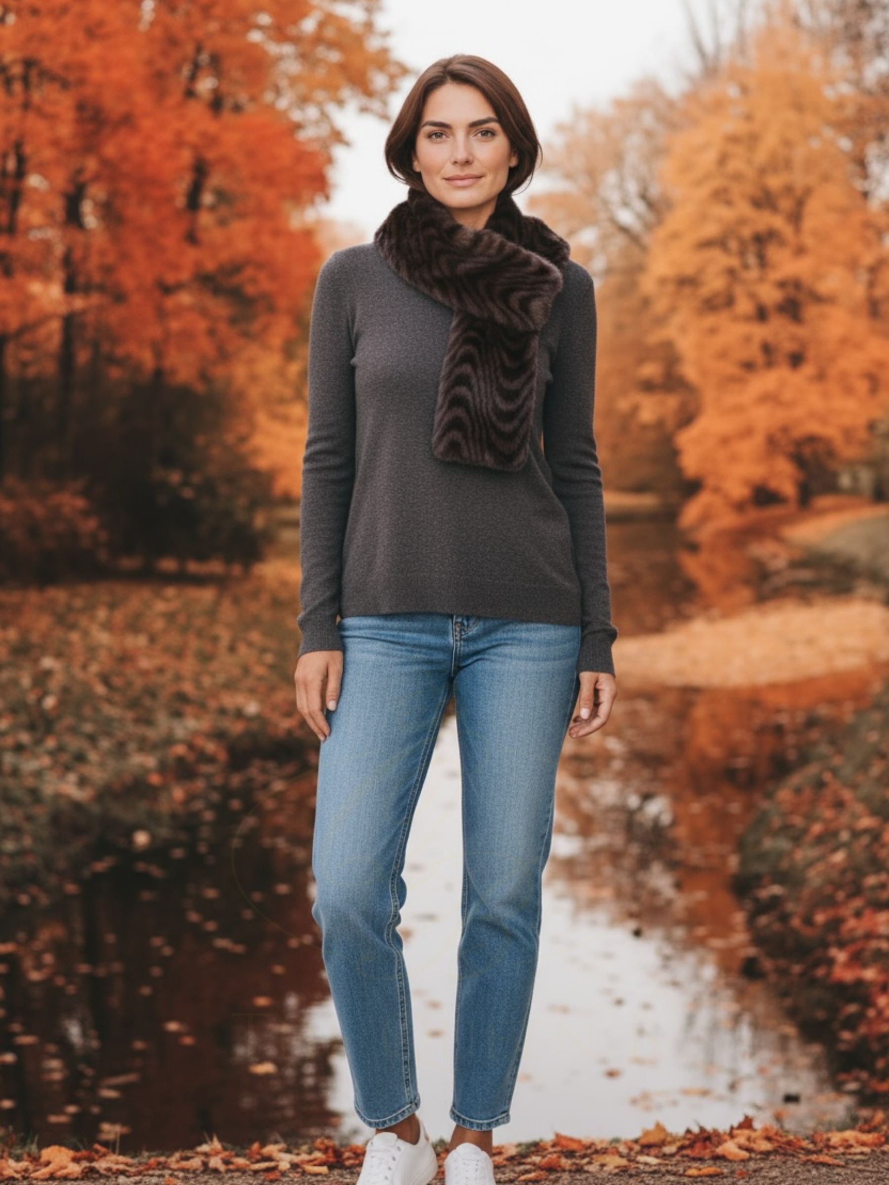 Malissa J GC20532 Swirl Faux Fur Collar Style Scarf – women’s luxury brown swirl faux fur scarf with soft plush texture and elegant collar design. Chic winter accessory for stylish layering and cold-weather outfits.