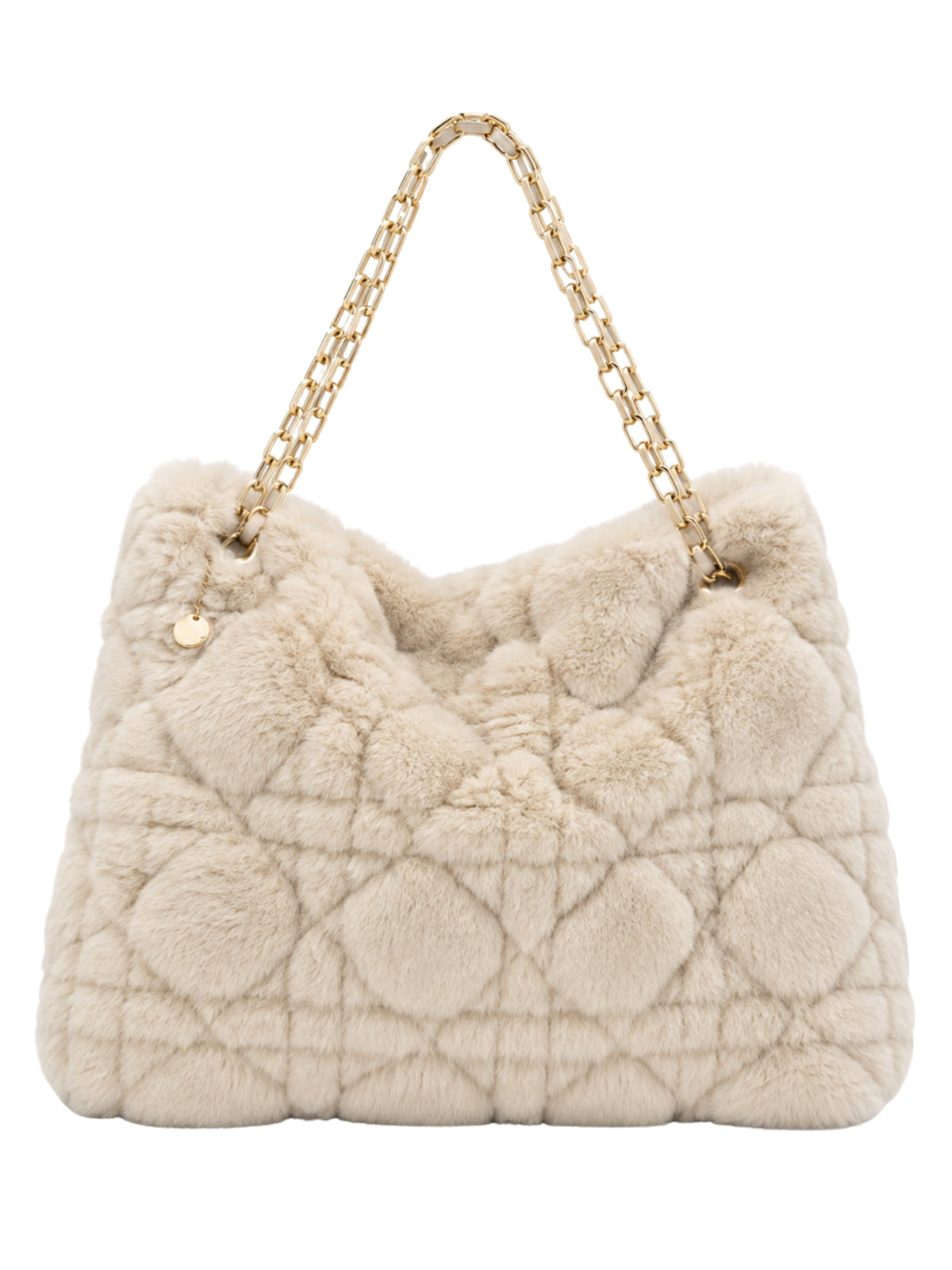 Malissa J GC22221 Criss Cross Square Faux Fur Bag with textured faux fur finish, square shape and chain shoulder strap.