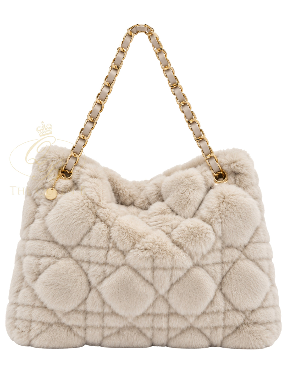 Malissa J GC22221 Criss Cross Square Faux Fur Bag with textured faux fur finish, square shape and chain shoulder strap.
