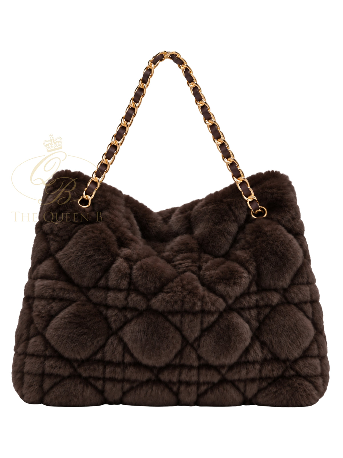 Malissa J GC22221 Criss Cross Square Faux Fur Bag with textured faux fur finish, square shape and chain shoulder strap.