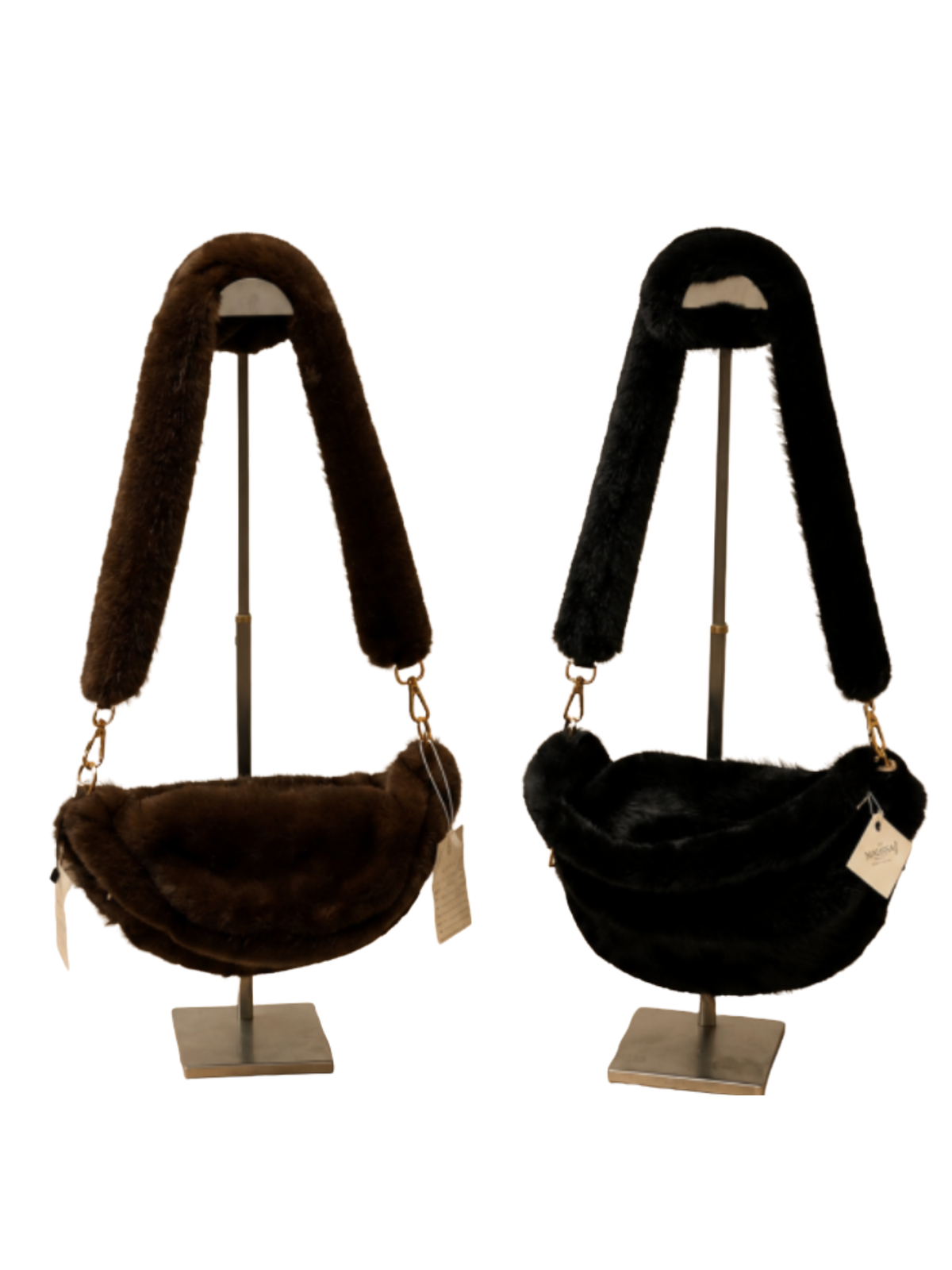 Malissa J SF20155 Faux Fur Bum Bag with soft faux fur texture, curved silhouette and wide matching strap.