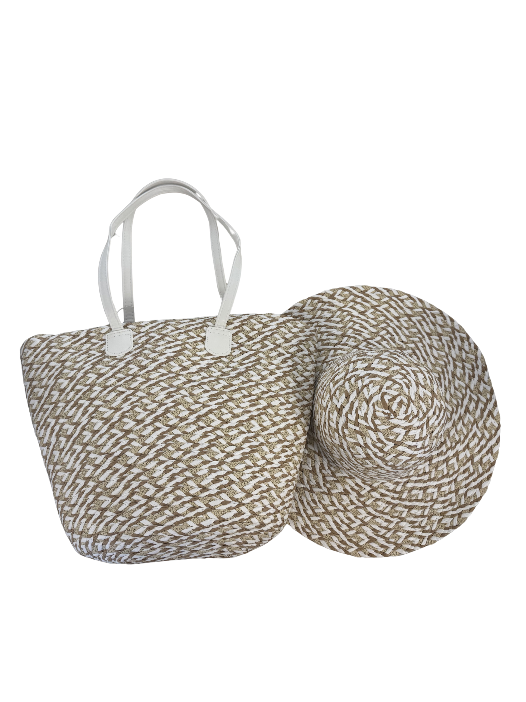 Malissa J SM25574 2-piece two tone woven hat and bag set with matching design.