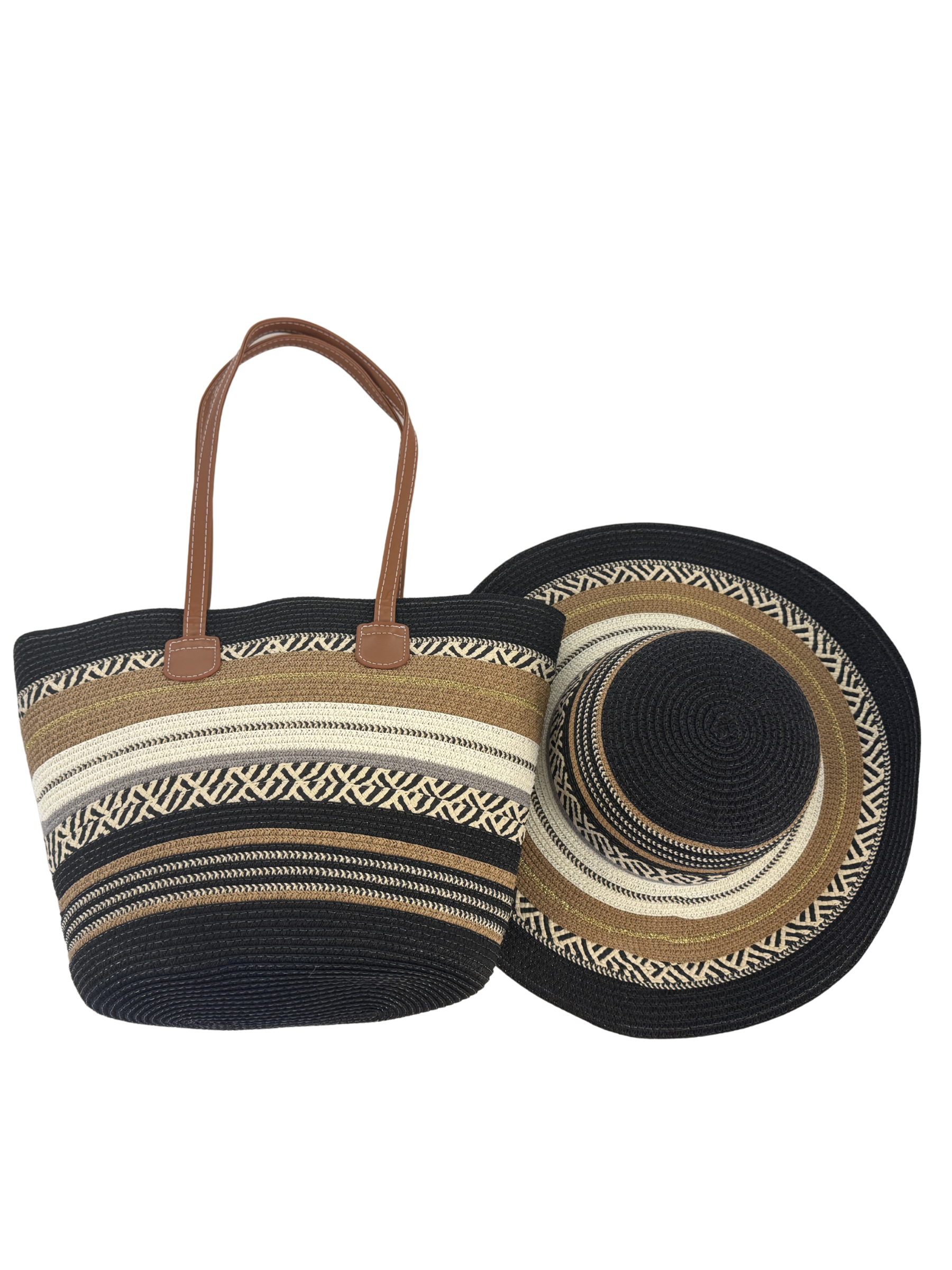 Malissa J SM25577 2-piece lurex hat and bag set with woven design and matching pattern.