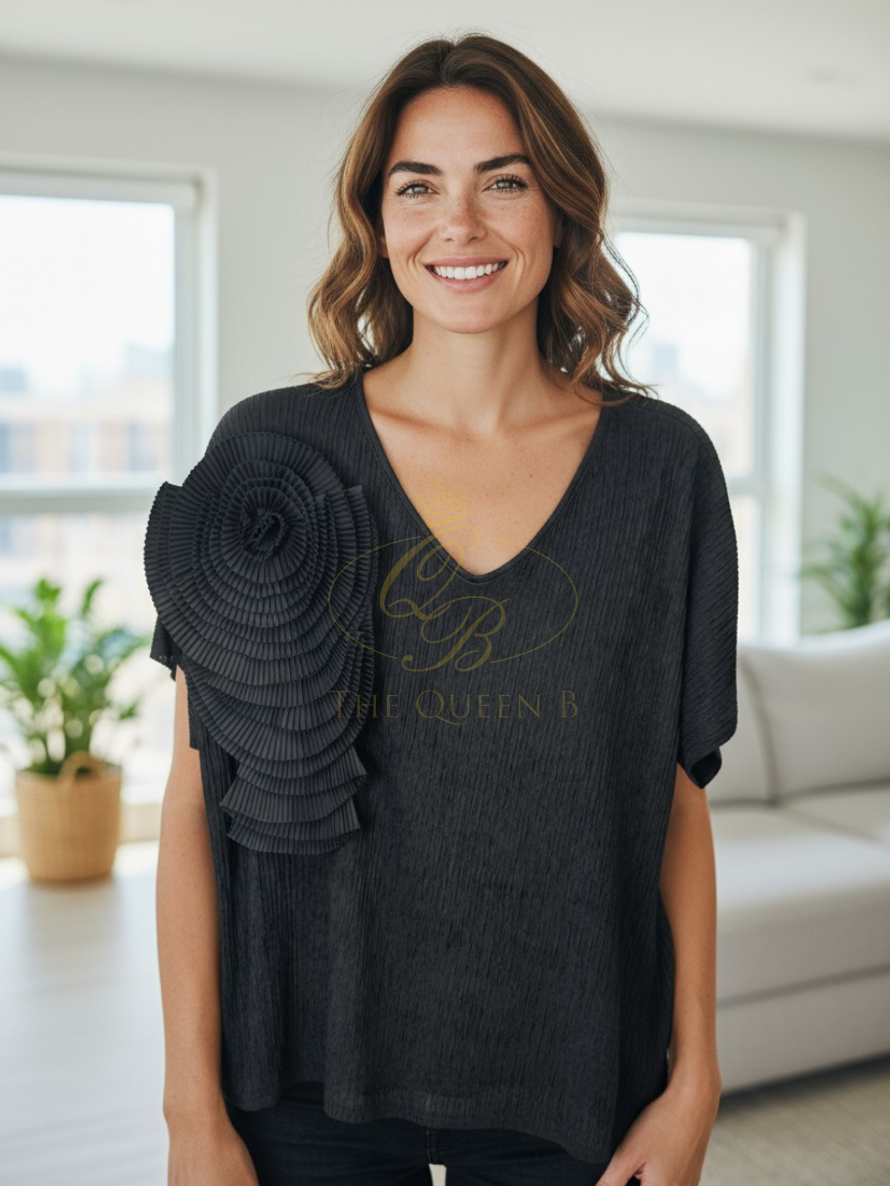 Malissa J WF2633 Black Flower Top