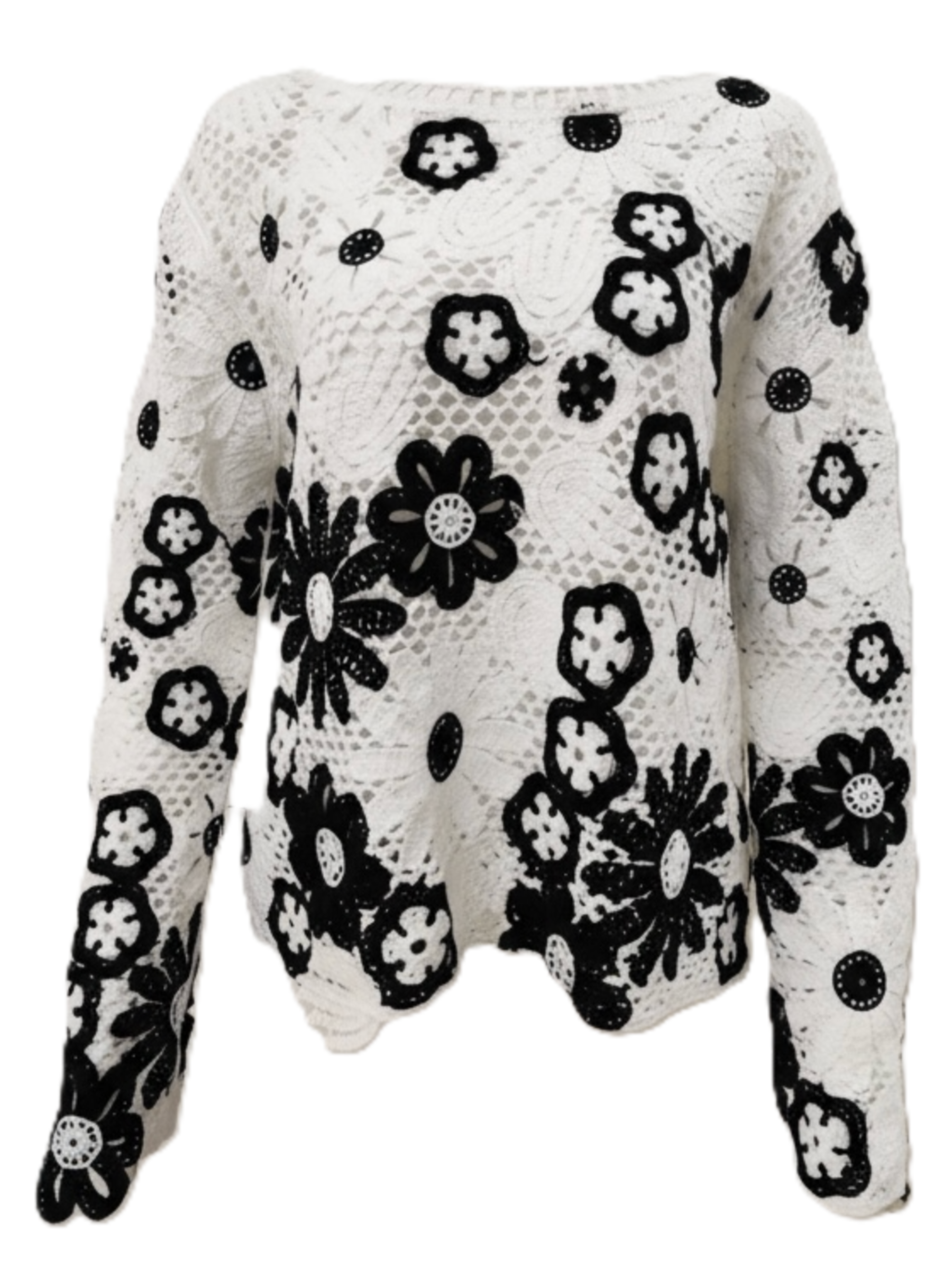 Malissa J WF2718 Crochet Effect Flower Jumper with relaxed silhouette, round neckline and floral crochet design.