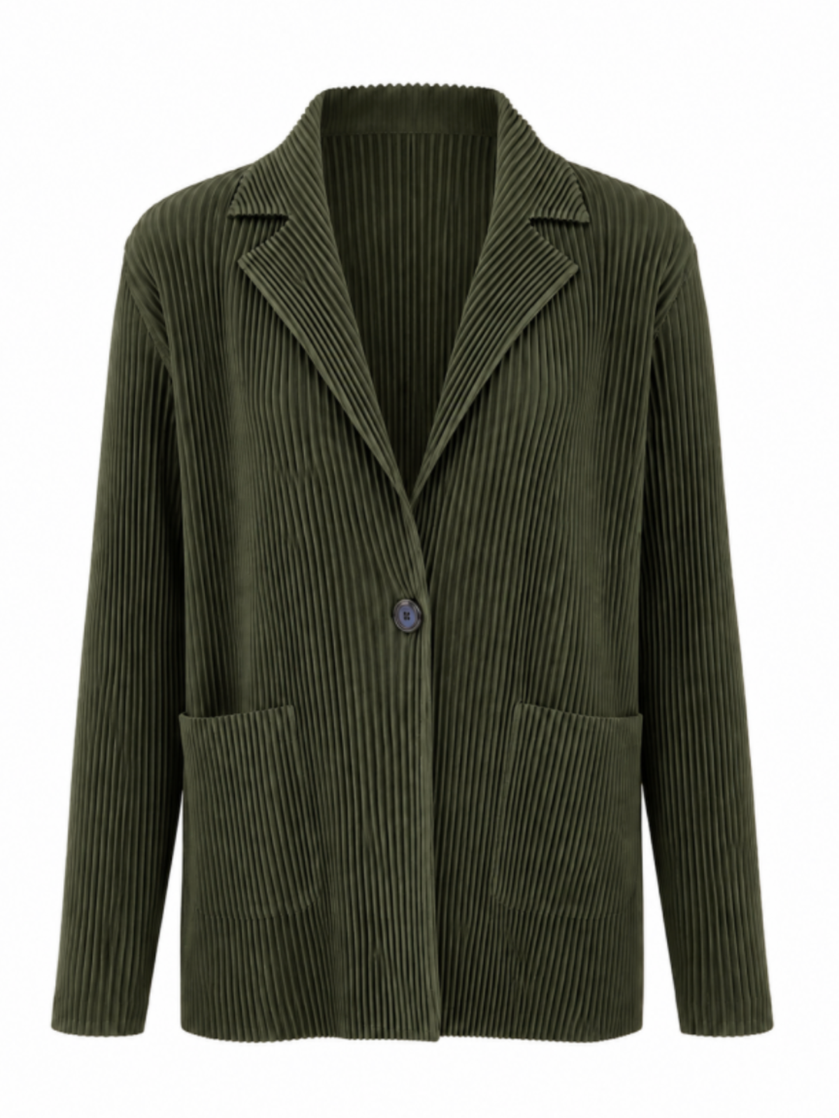 Malissa J WF2726 Ribbed Pleated Blazer with ribbed pleated texture, lapel collar, single-button fastening and patch pockets.