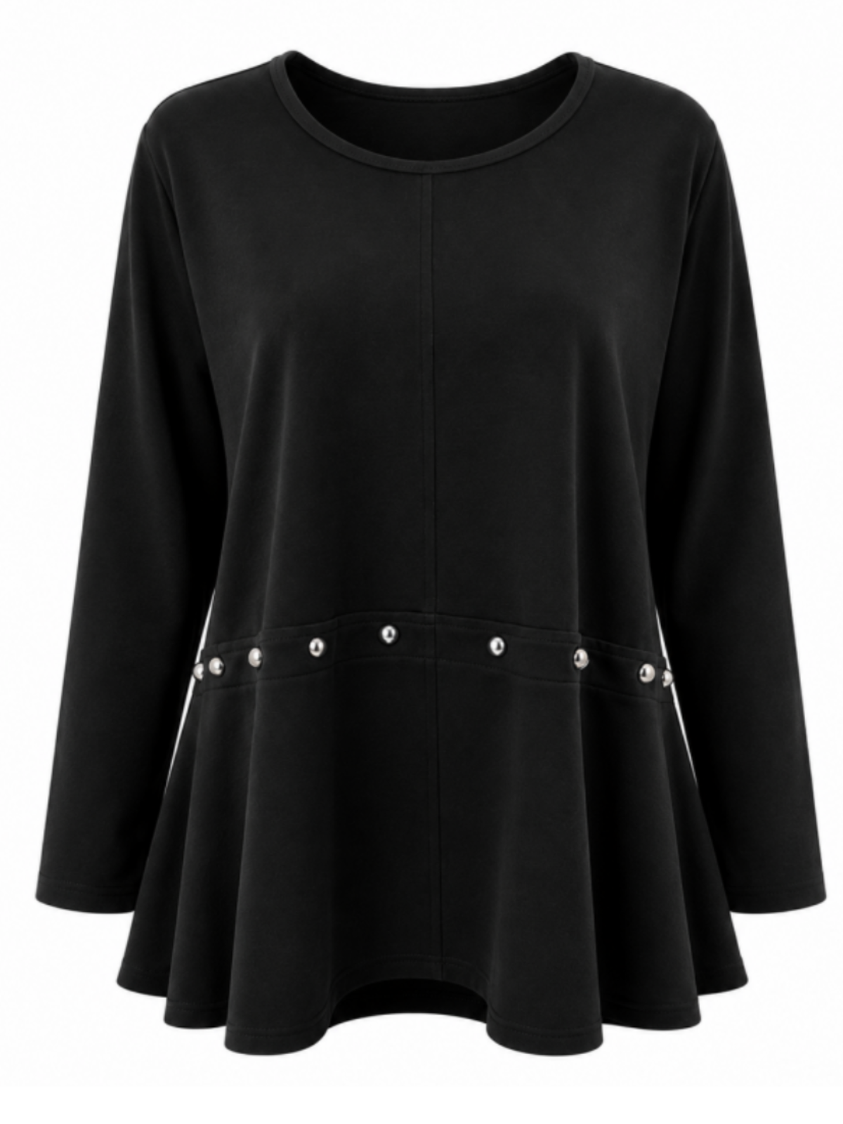 Malissa J WF2733 Studded Detailed Jersey Top with round neckline, long sleeves, studded waist detail and softly flared hem.