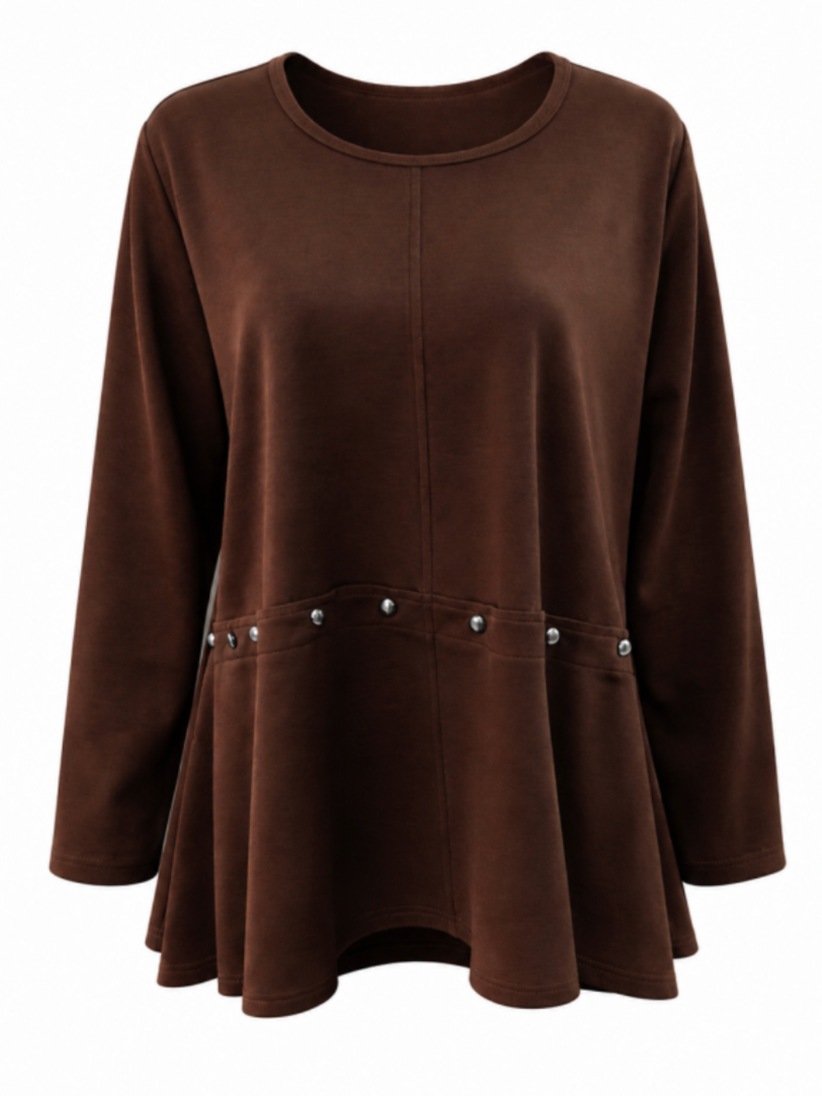Malissa J WF2733 Studded Detailed Jersey Top with round neckline, long sleeves, studded waist detail and softly flared hem.