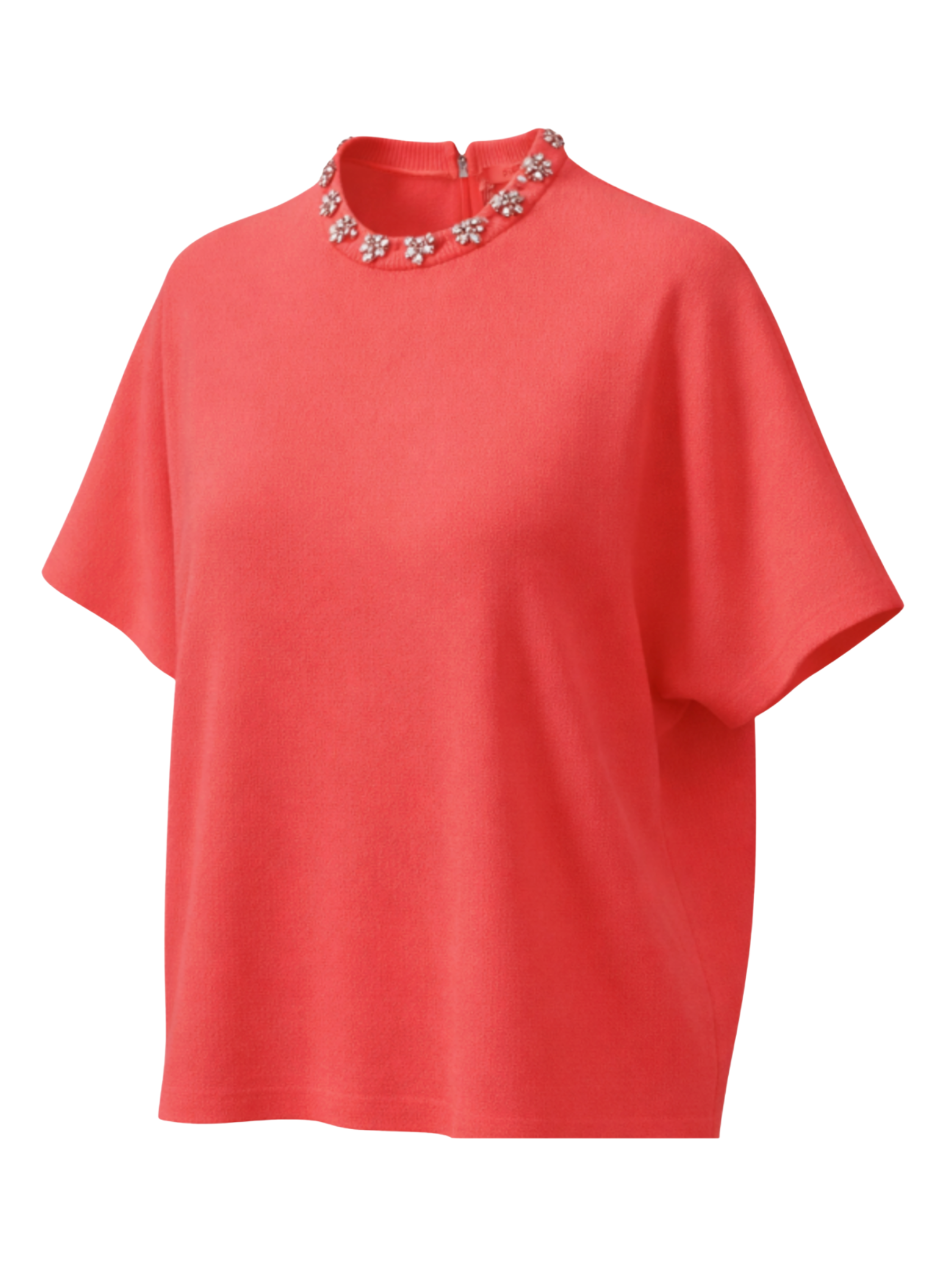Malissa J WF2746 Bling Neck Knitted Short Sleeve Top with embellished neckline and relaxed short sleeves.