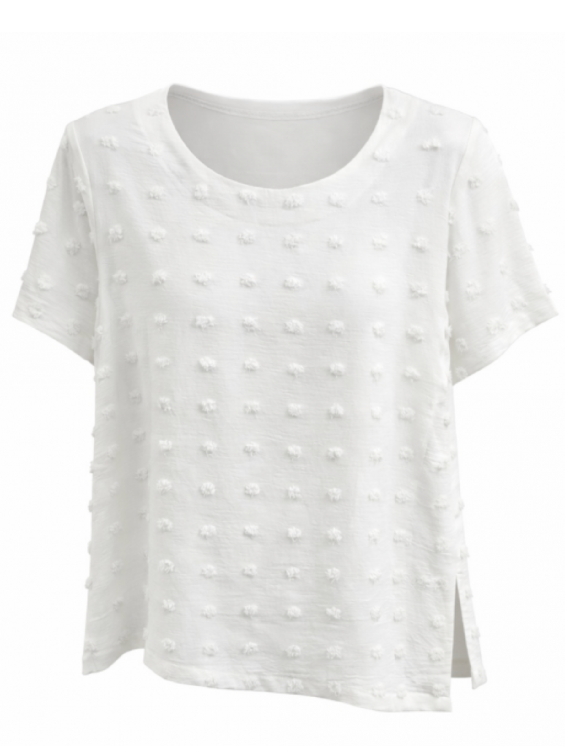 Malissa J WF2757 Woven Bobble T-Shirt with round neckline, short sleeves and textured bobble fabric detail.