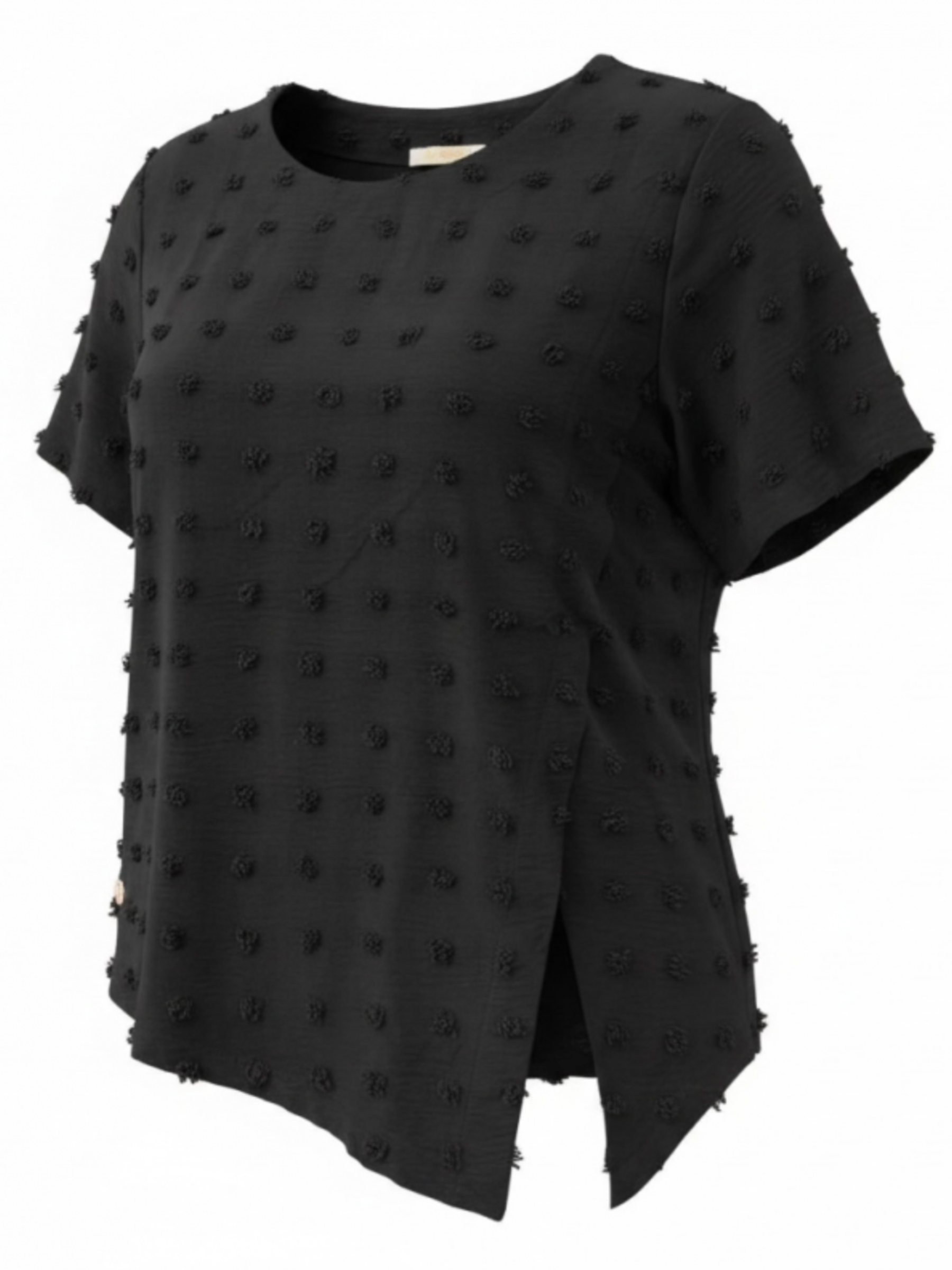 Malissa J WF2757 Woven Bobble T-Shirt with round neckline, short sleeves and textured bobble fabric detail.