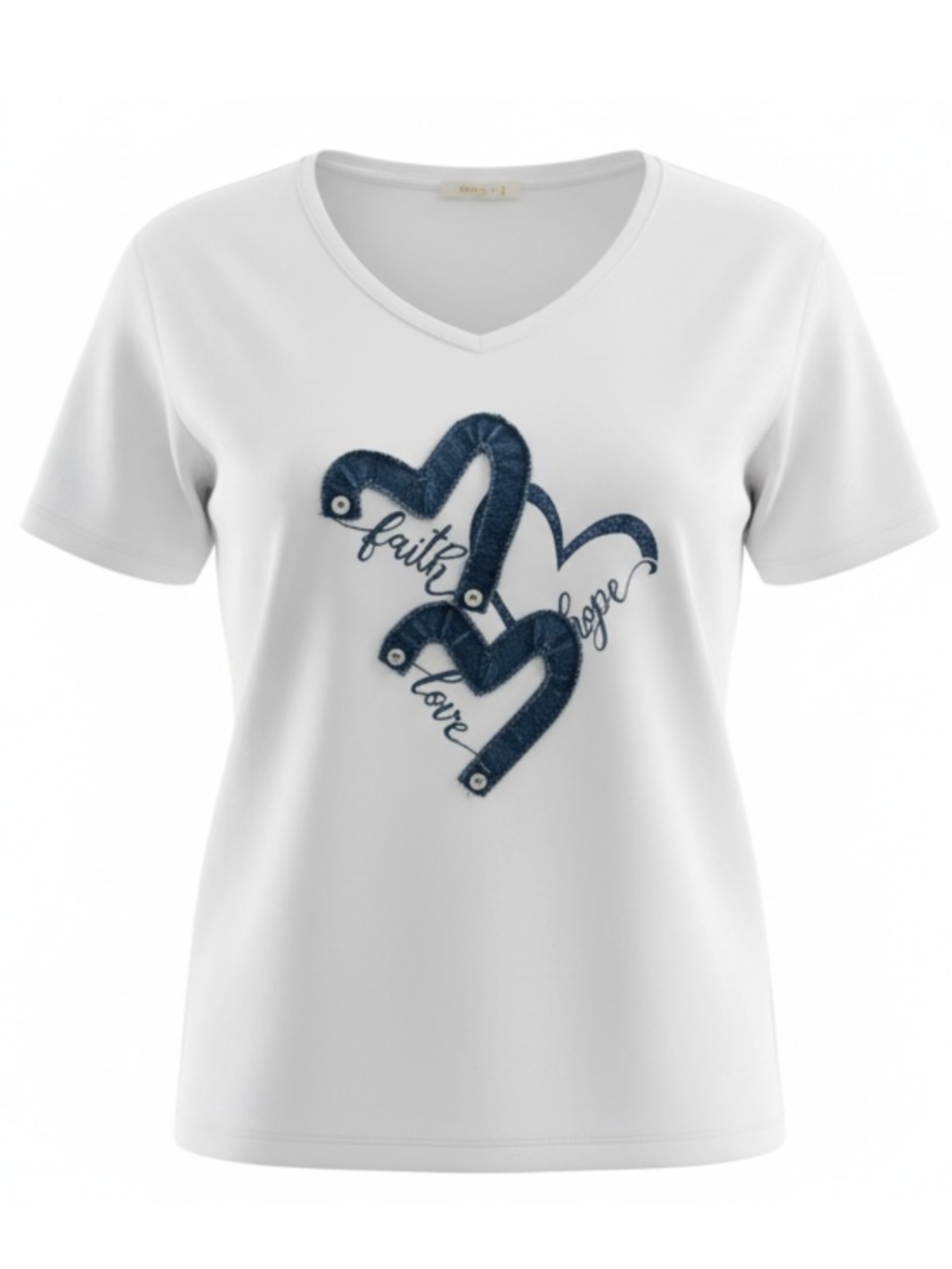 Malissa J WF2811 V-Neck Jersey T-Shirt with V-neckline and front heart motif with script detailing.