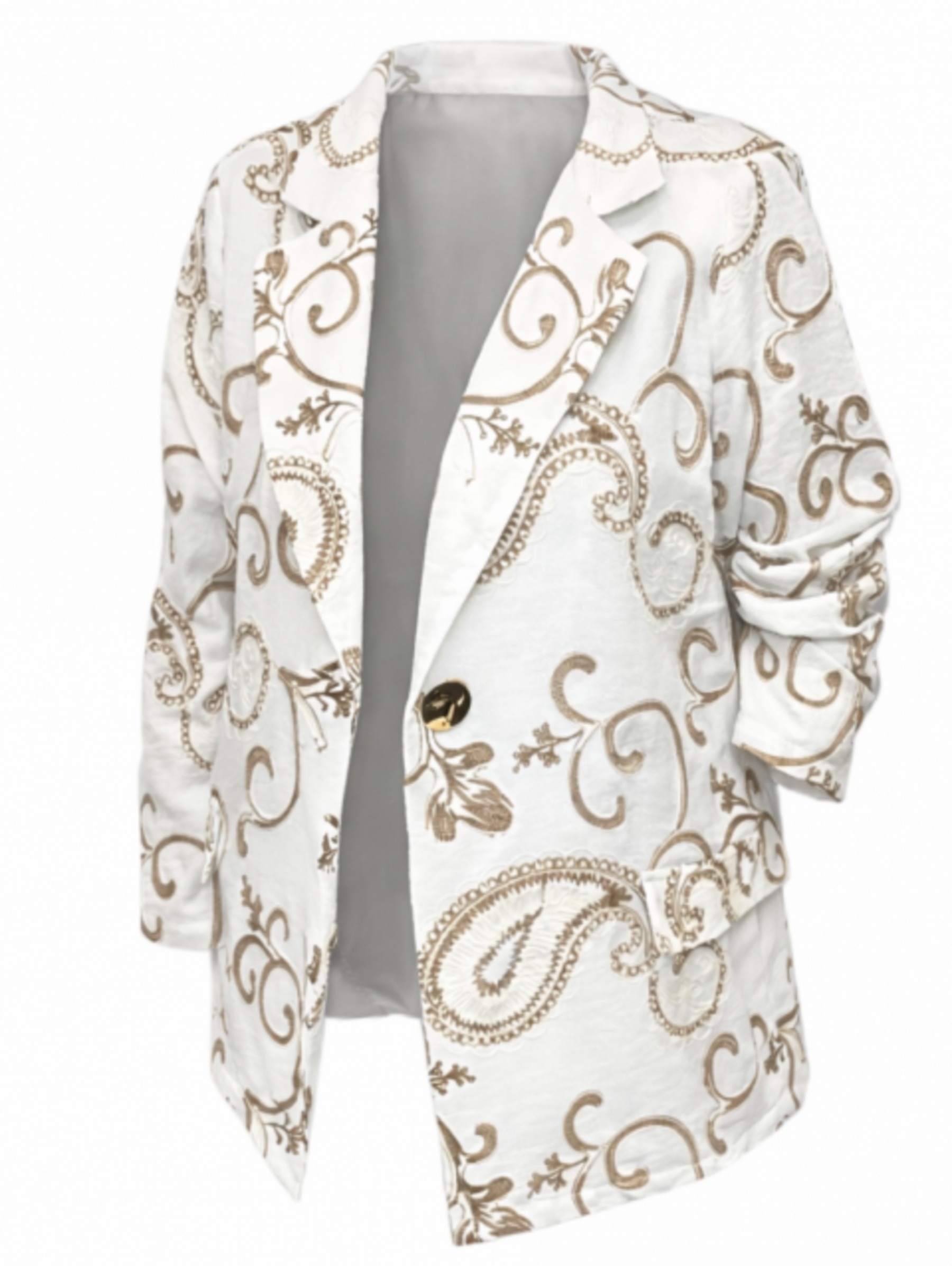 Malissa J WF2818 Embroidered Blazer with lapel collar, single-button fastening and all-over embroidered detailing.