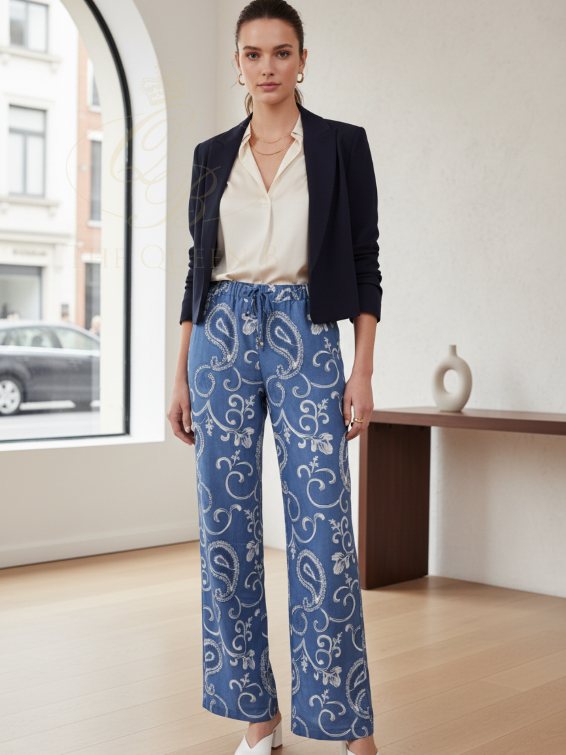 Malissa J WF2821 Elasticated Waist Drawstring Trousers with straight leg silhouette, elasticated waistband and adjustable drawstring detail.