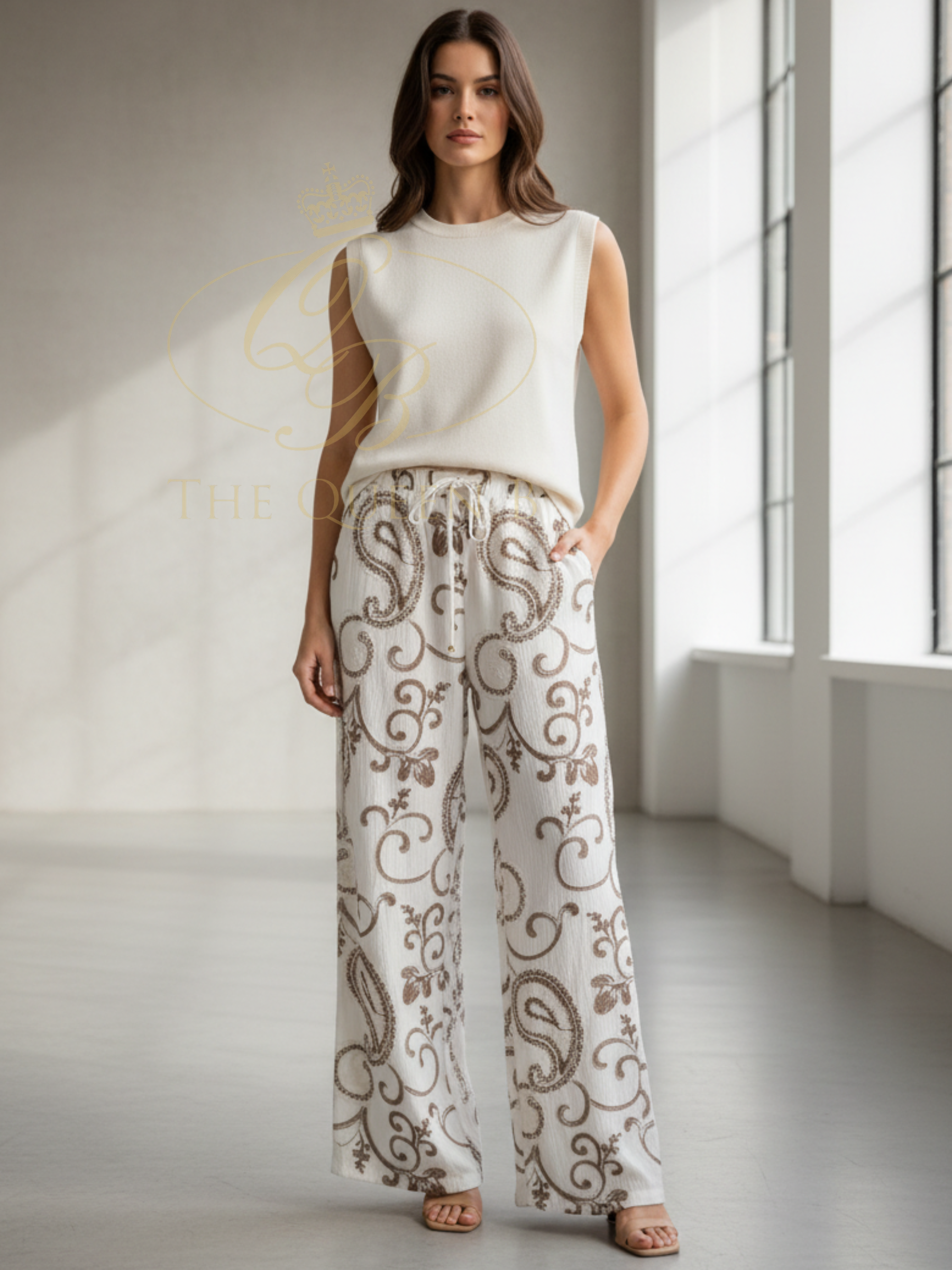 Malissa J WF2821 Elasticated Waist Drawstring Trousers with straight leg silhouette, elasticated waistband and adjustable drawstring detail.