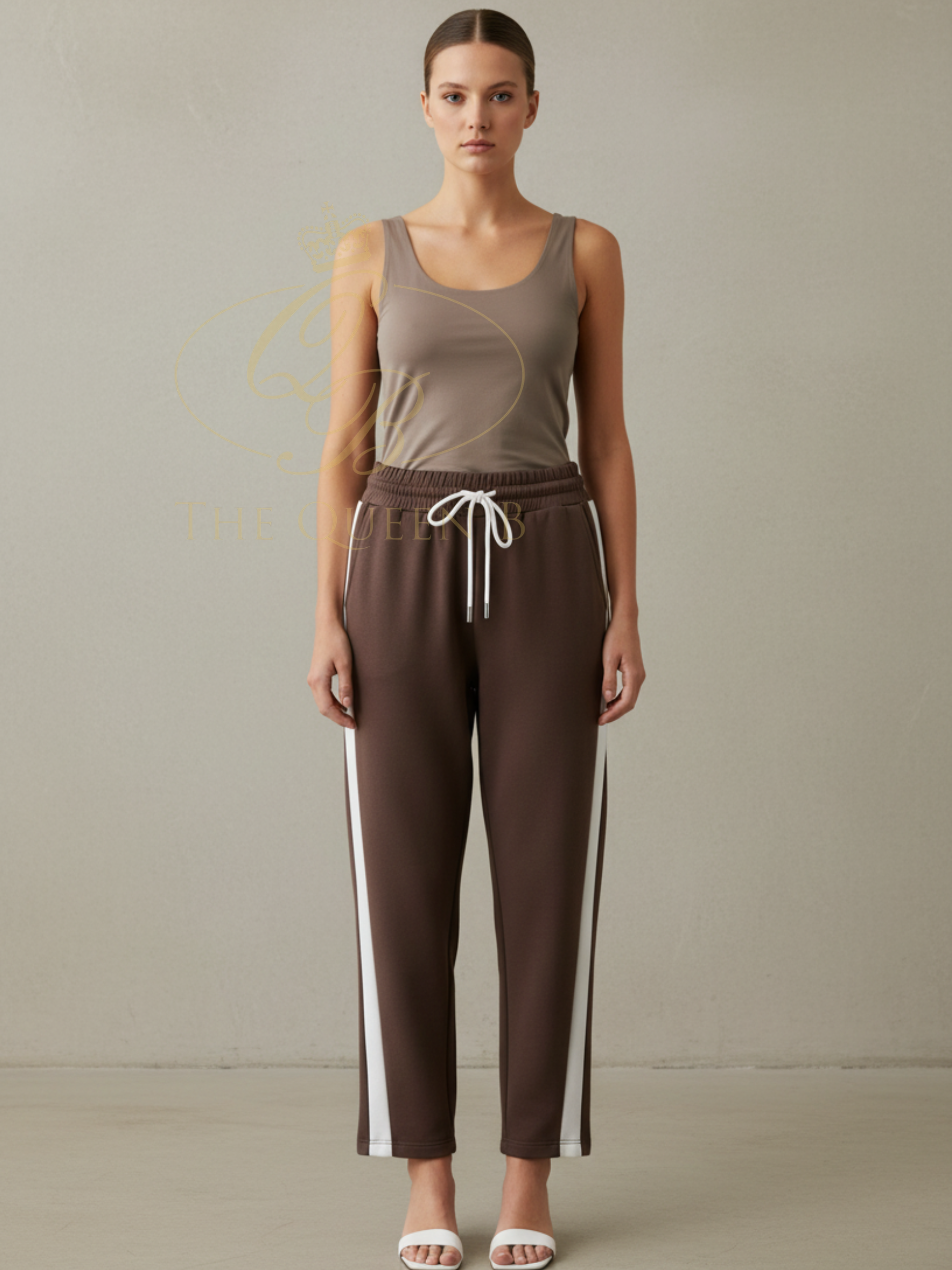 Malissa J WF2829 Wide Leg Soft Jersey Joggers with elasticated waistband, adjustable drawstring and wide leg silhouette in soft jersey fabric with side stripe detail.