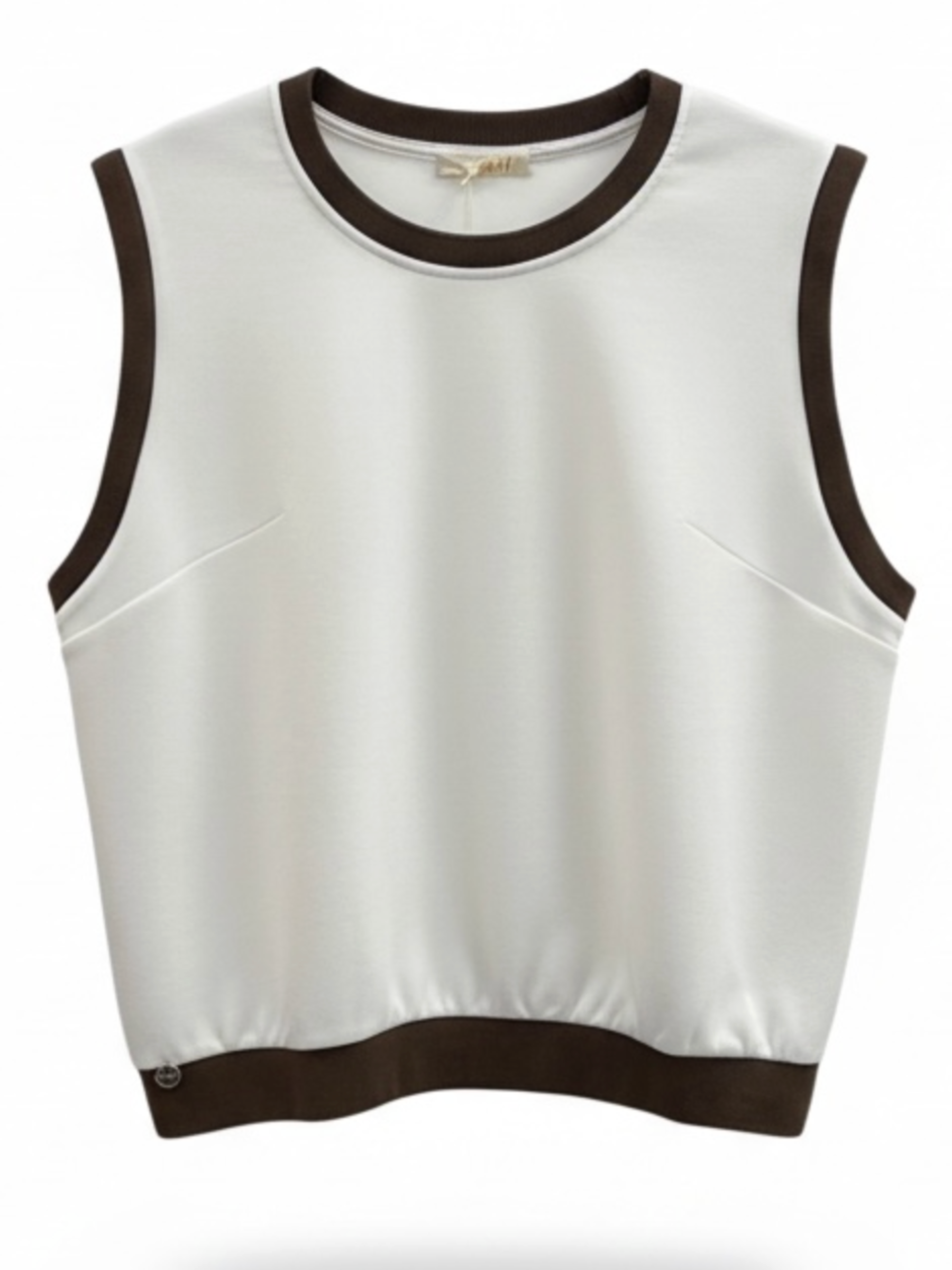 Malissa J WF2830 Contrast Border Soft Jersey Top with round neckline, sleeveless design and contrast trim detailing along neckline, armholes and hem.