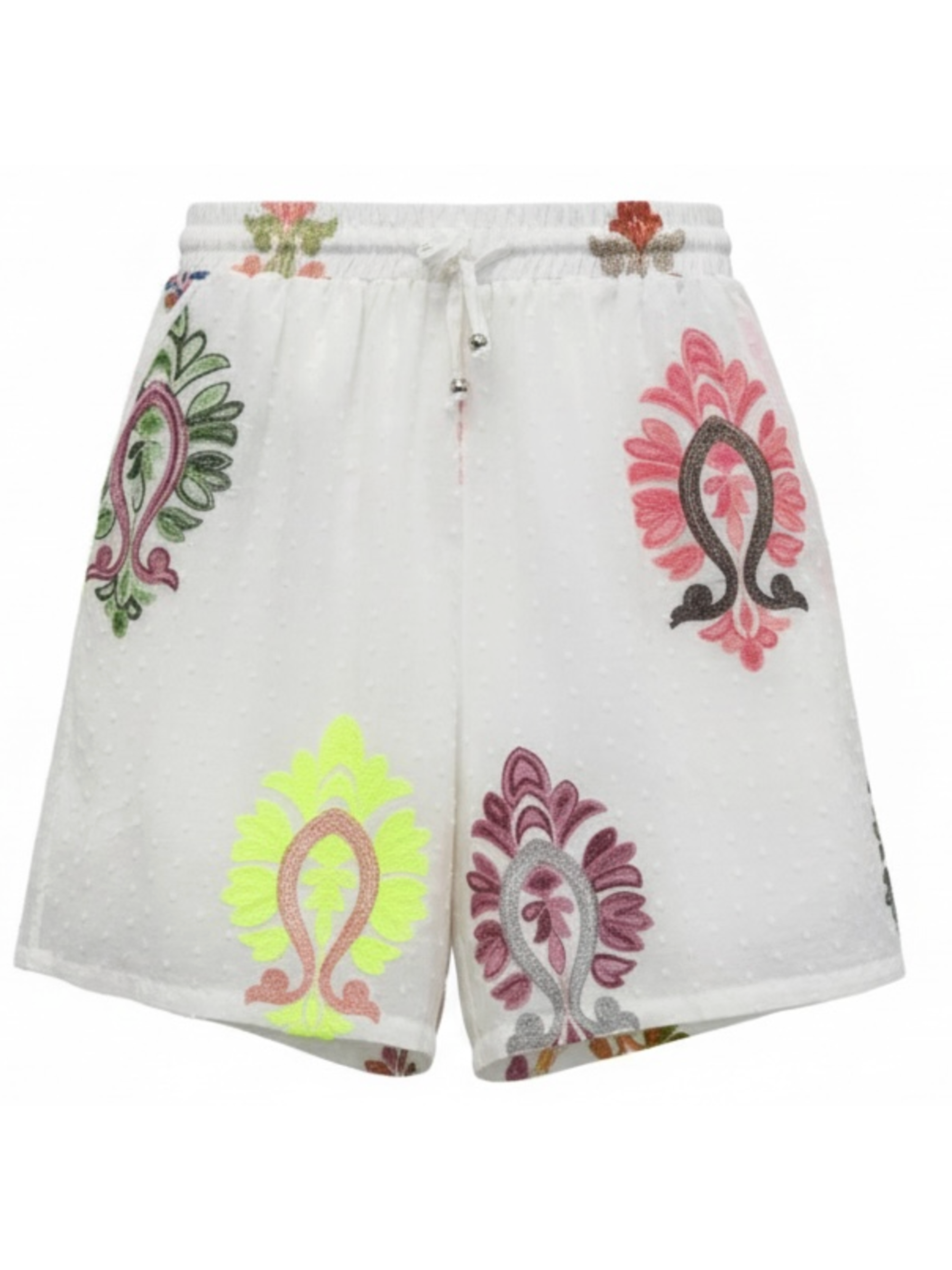 Malissa J WF2835 Embroidered Shorts with elasticated waistband, adjustable drawstring and embroidered motif detailing.