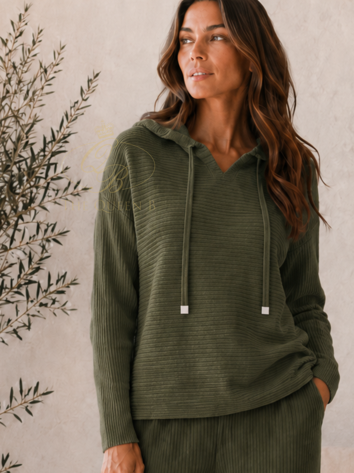 Malissa J WF2858 Rib Pleat Hoodie with ribbed pleated texture, hooded neckline, drawstring ties and long sleeves.