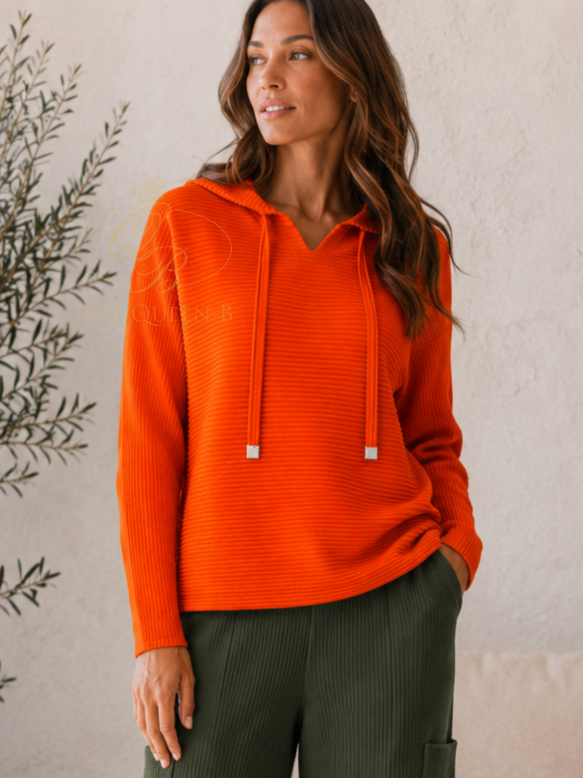 Malissa J WF2858 Rib Pleat Hoodie with ribbed pleated texture, hooded neckline, drawstring ties and long sleeves.