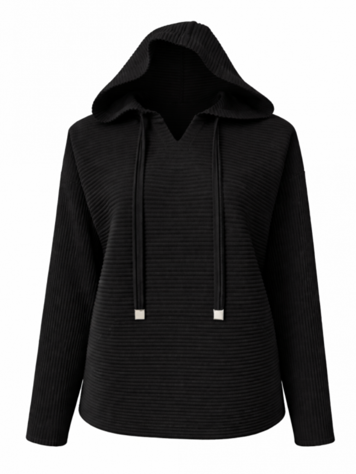 Malissa J WF2858 Rib Pleat Hoodie with ribbed pleated texture, hooded neckline, drawstring ties and long sleeves.