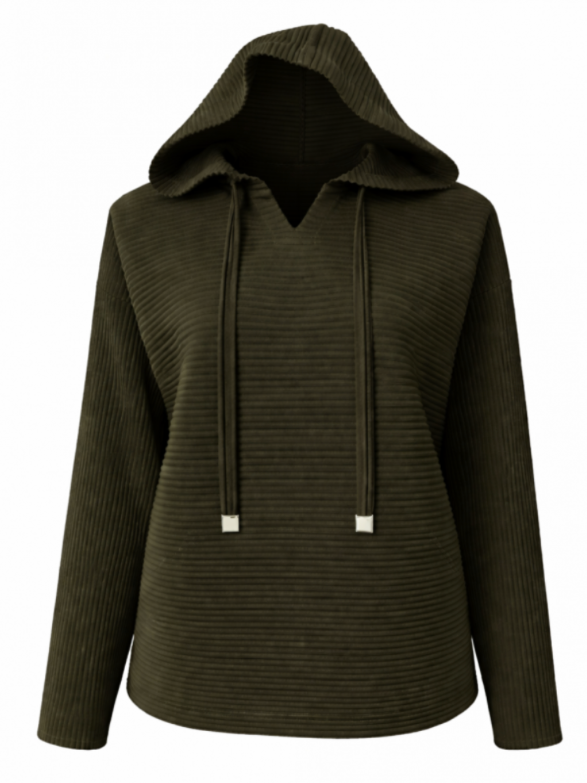 Malissa J WF2858 Rib Pleat Hoodie with ribbed pleated texture, hooded neckline, drawstring ties and long sleeves.