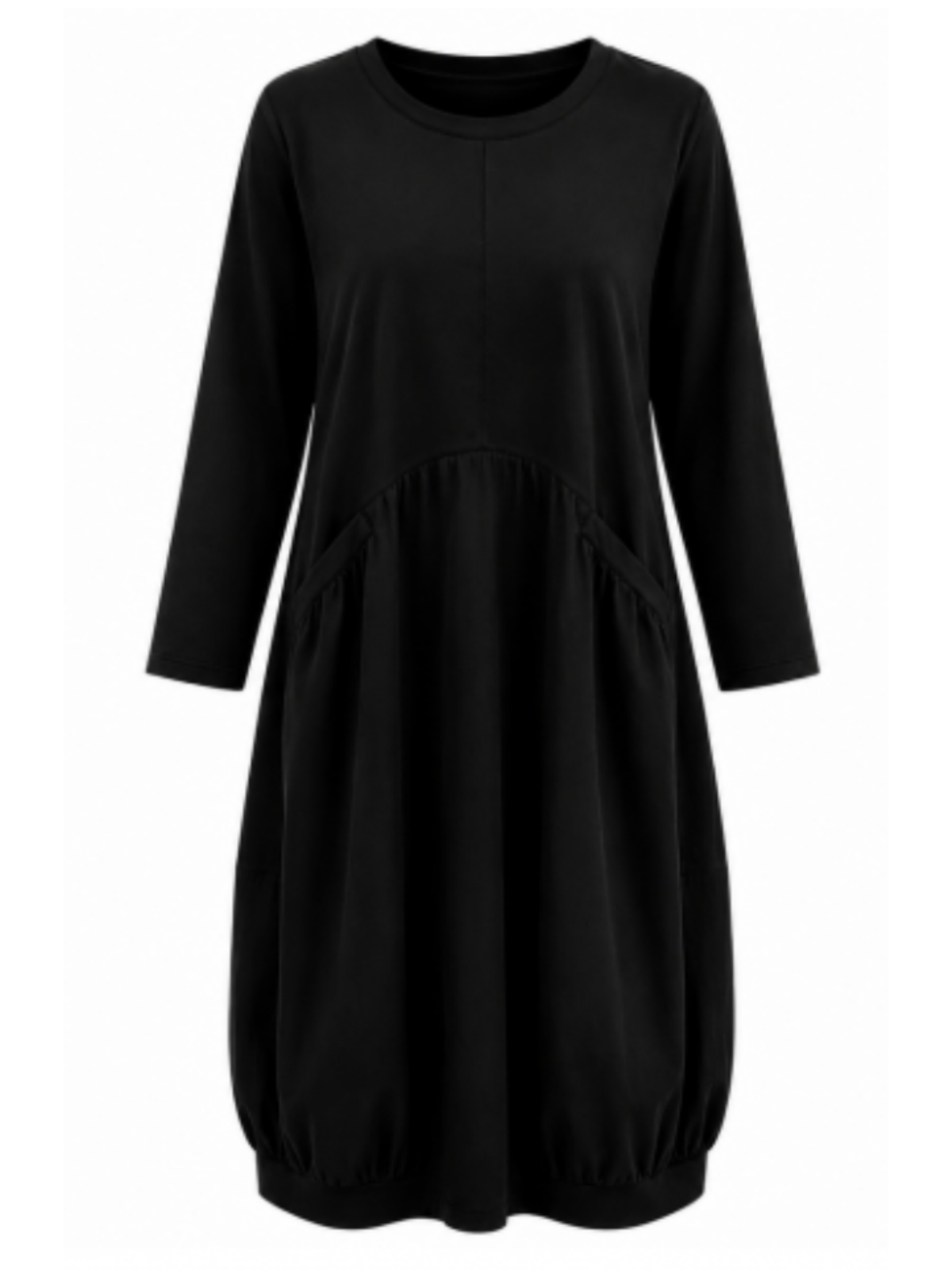 Malissa J WF2938 Round Neck Jersey Dress with a round neckline, long sleeves, seam detailing and a bubble hem finish.