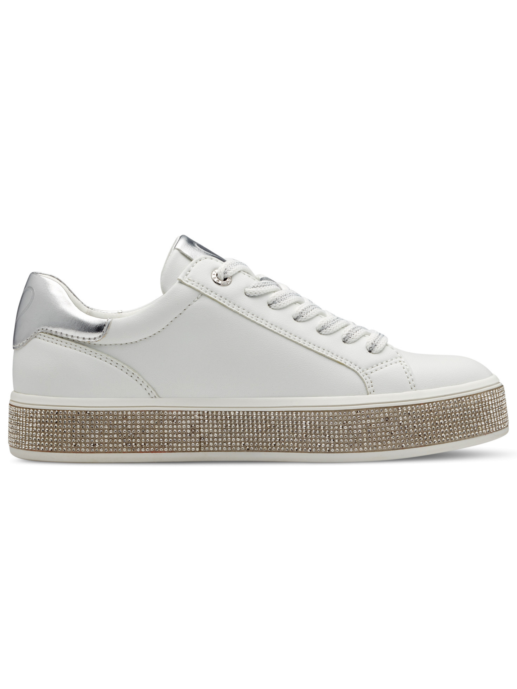 Marco Tozzi 23715 197 White Comb women's platform trainers with crystal embellished sole, lace and zip fastening white trainers.
