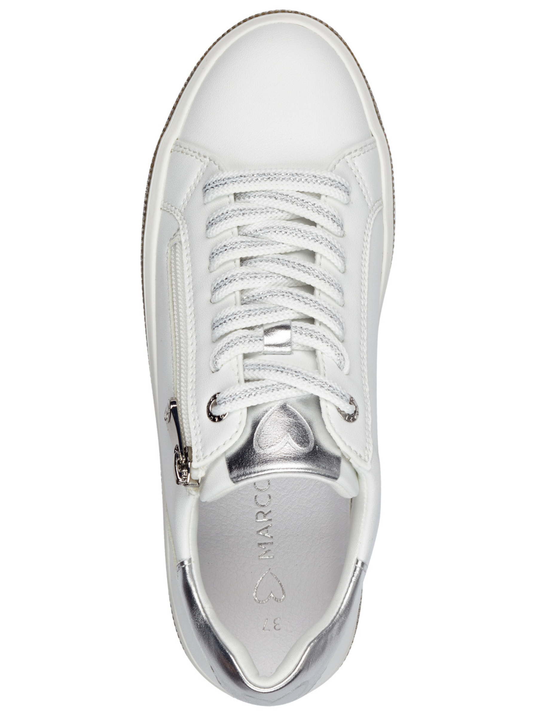 Marco Tozzi 23715 197 White Comb women's platform trainers with crystal embellished sole, lace and zip fastening white trainers.