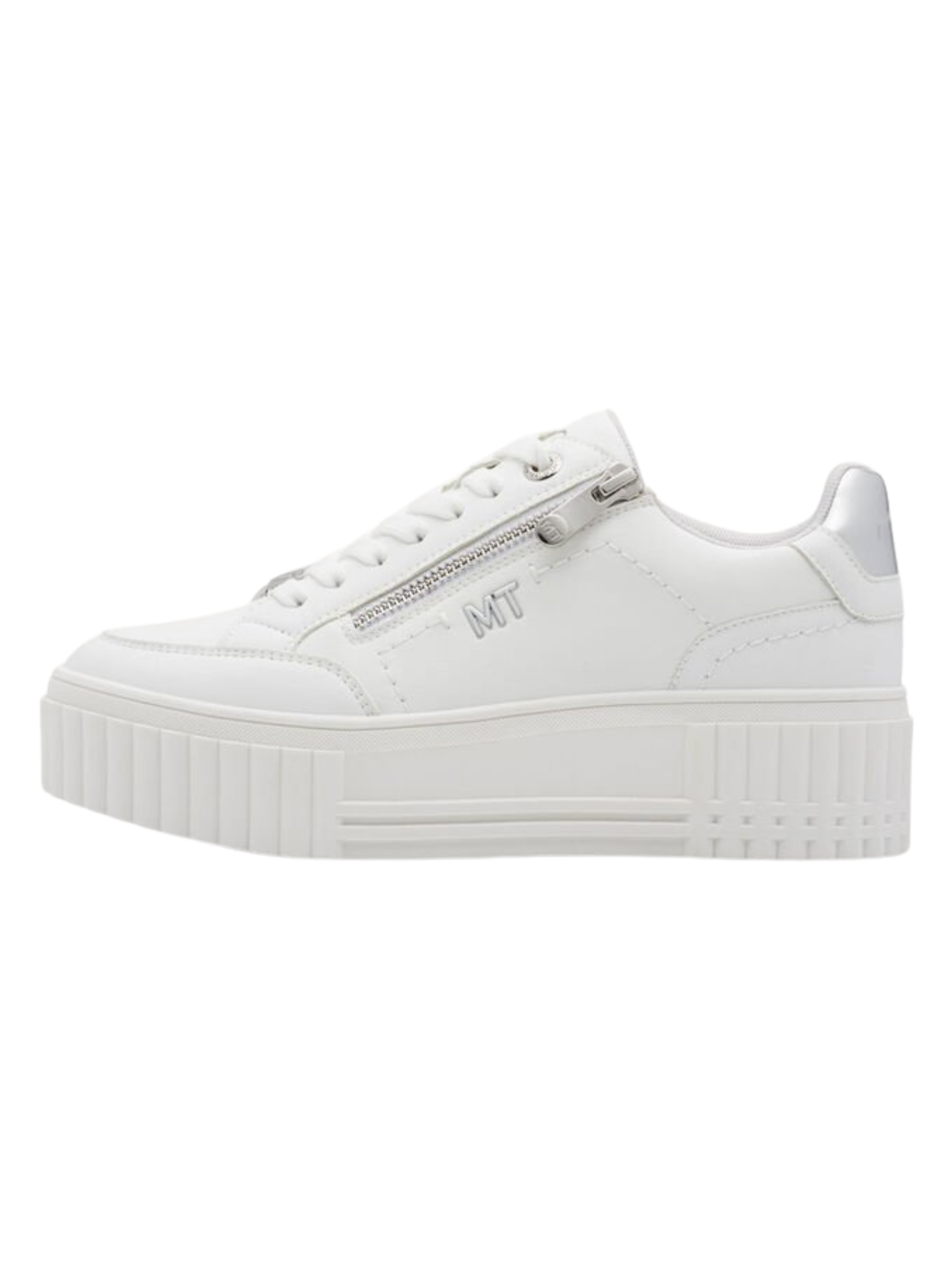 Marco Tozzi 23728 100 white comb women's platform trainers with zip and lace fastening white casual trainers.