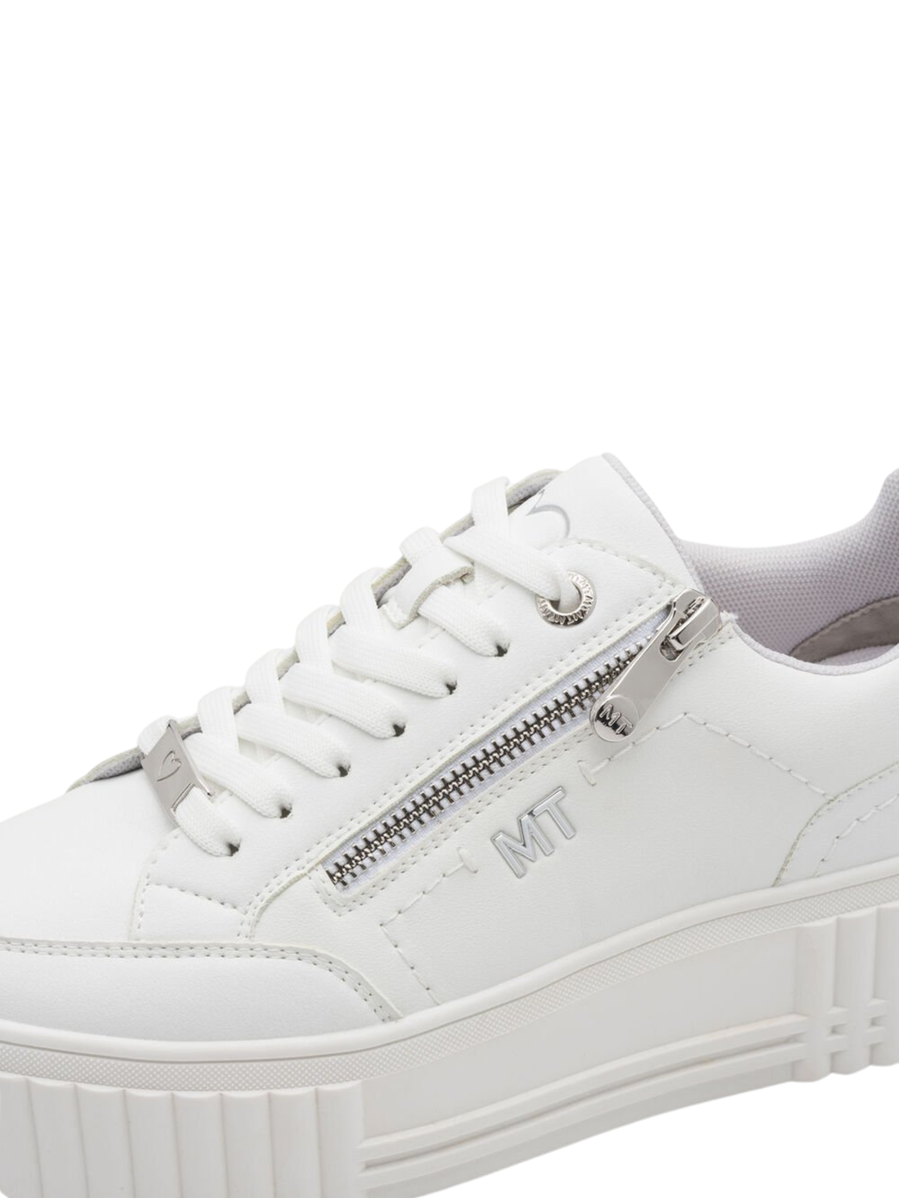 Marco Tozzi 23728 100 white comb women's platform trainers with zip and lace fastening white casual trainers.