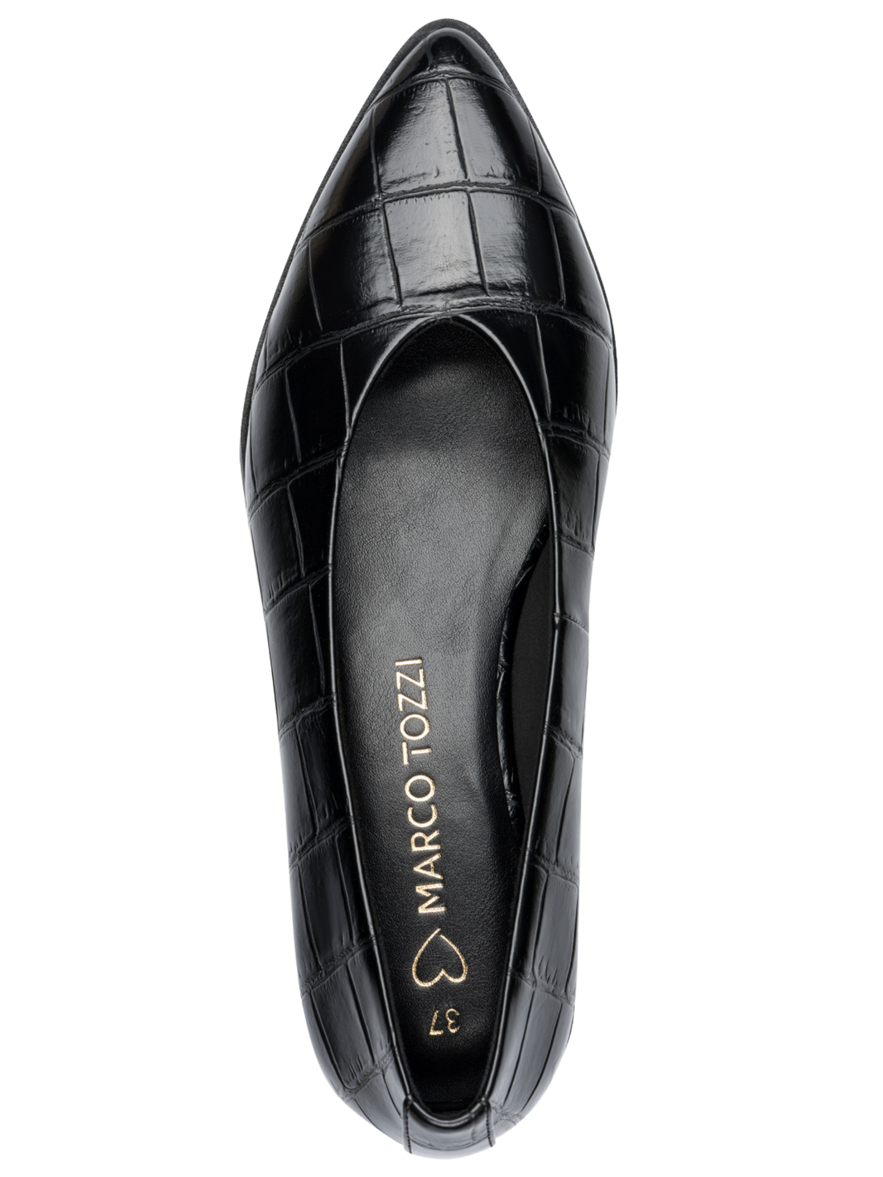 Marco Tozzi 22124 069 Black Croco Shoe pointed flat shoe with croco-effect finish and low heel