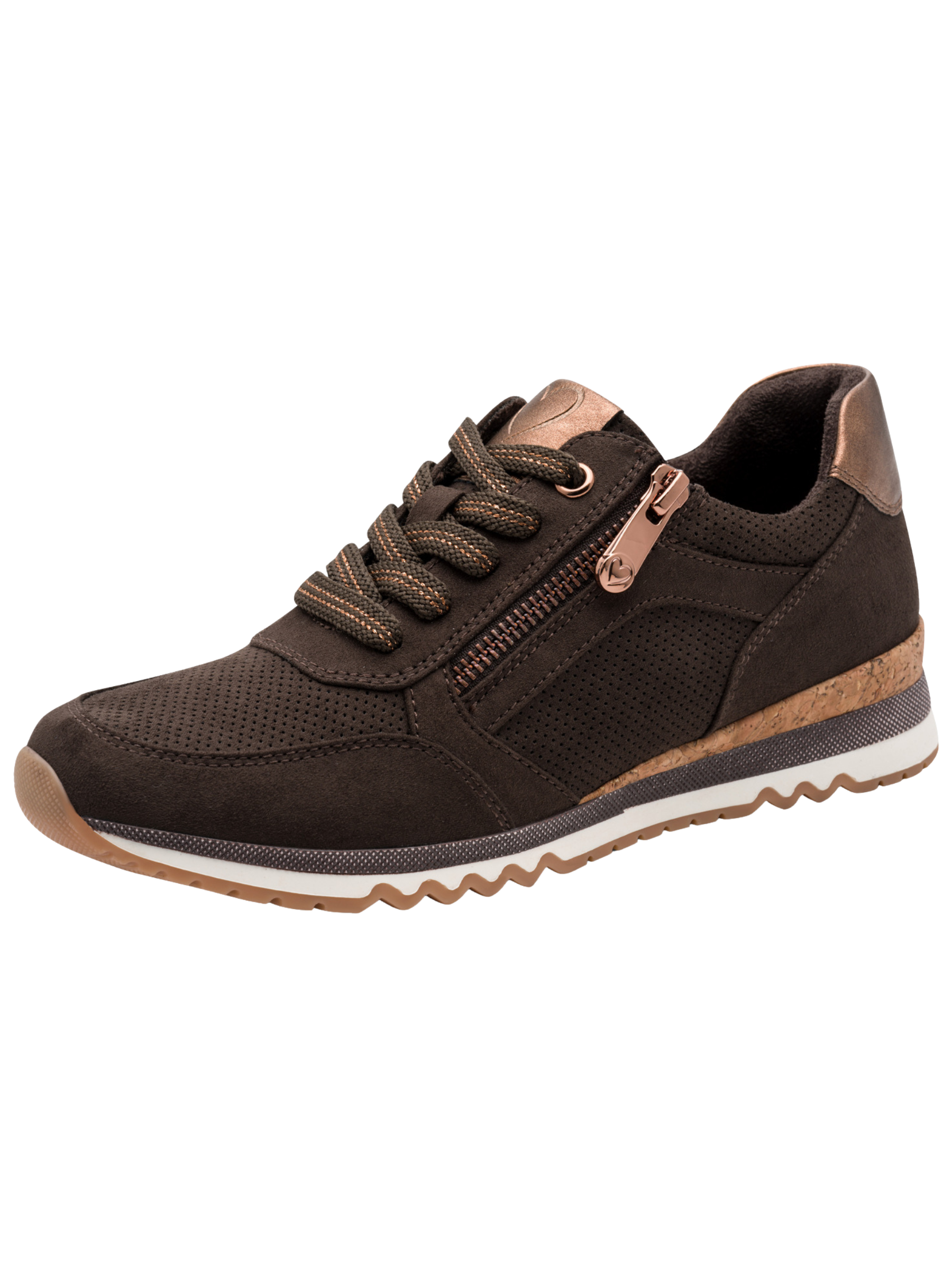 Marco Tozzi 23781 303 Mocca Comb Trainer lace-up trainer with side zip and textured finish