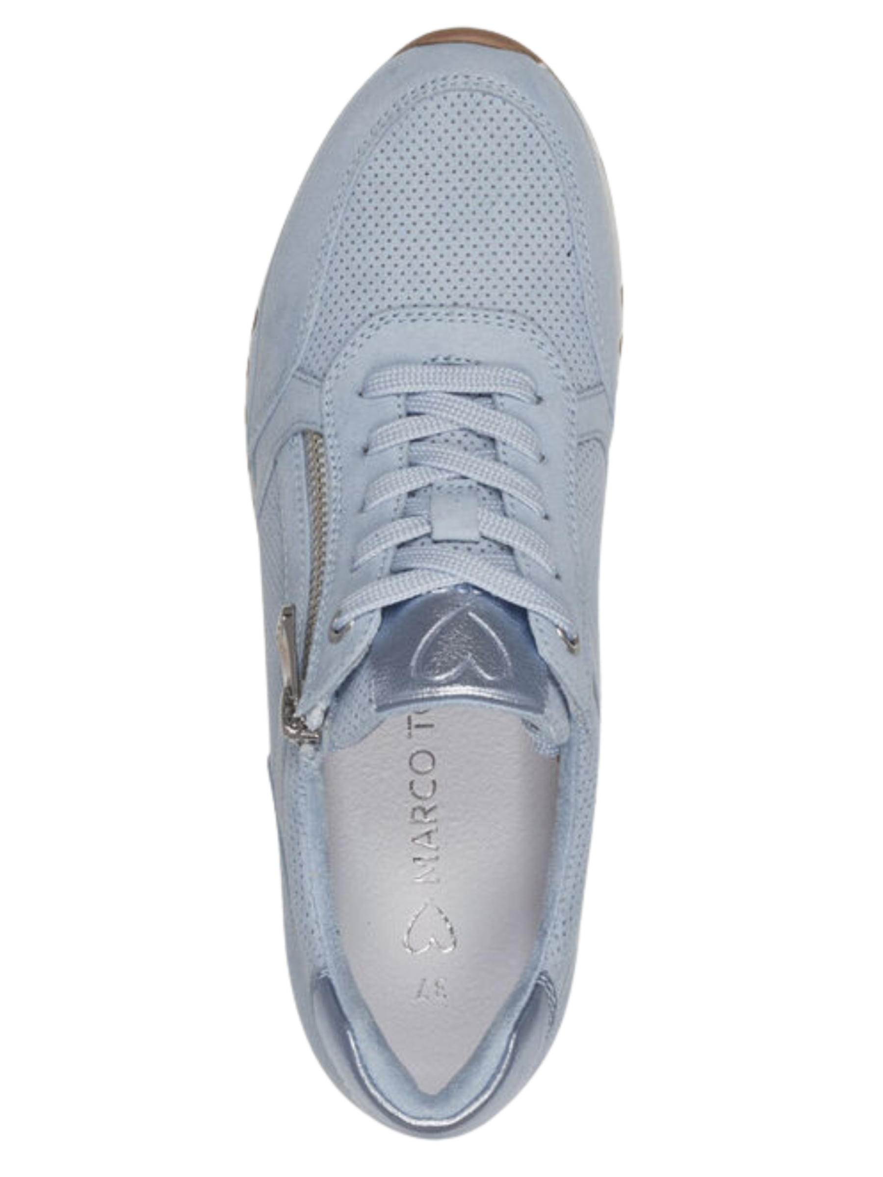Marco Tozzi 23781 876 Light Blue Comb Trainers with lace-up front, side zip and metallic detail.