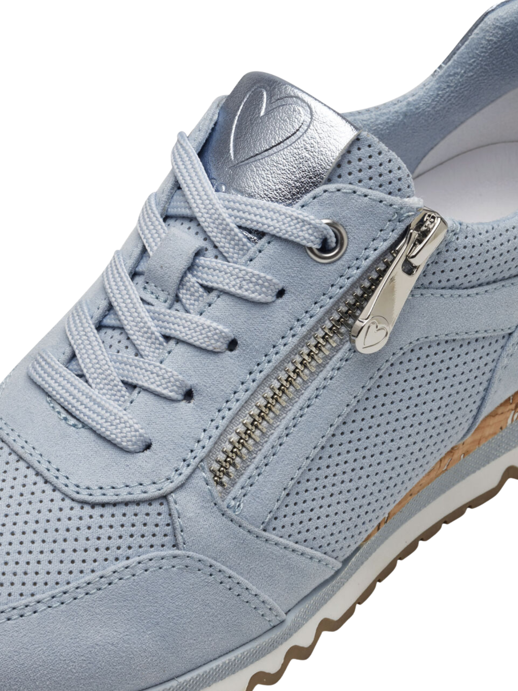 Marco Tozzi 23781 876 Light Blue Comb Trainers with lace-up front, side zip and metallic detail.