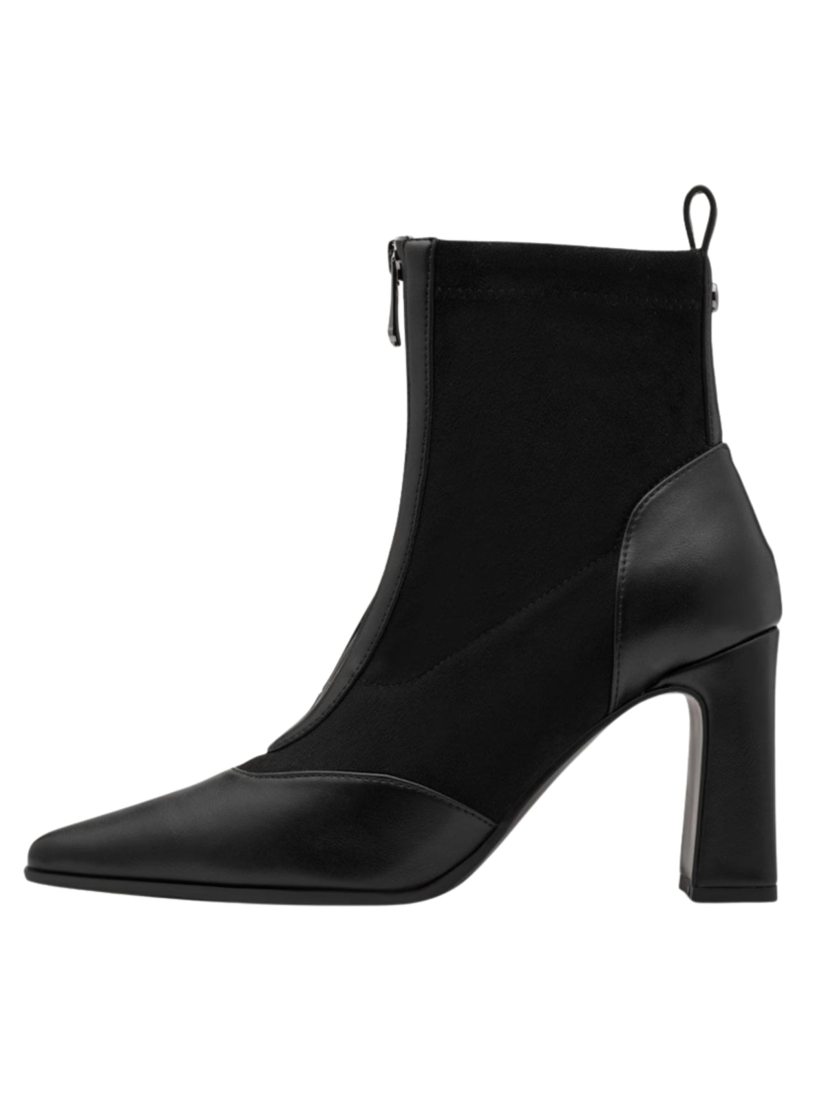 Marco Tozzi 25334 001 Black Boot pointed ankle boot with front zip and 85mm block heel