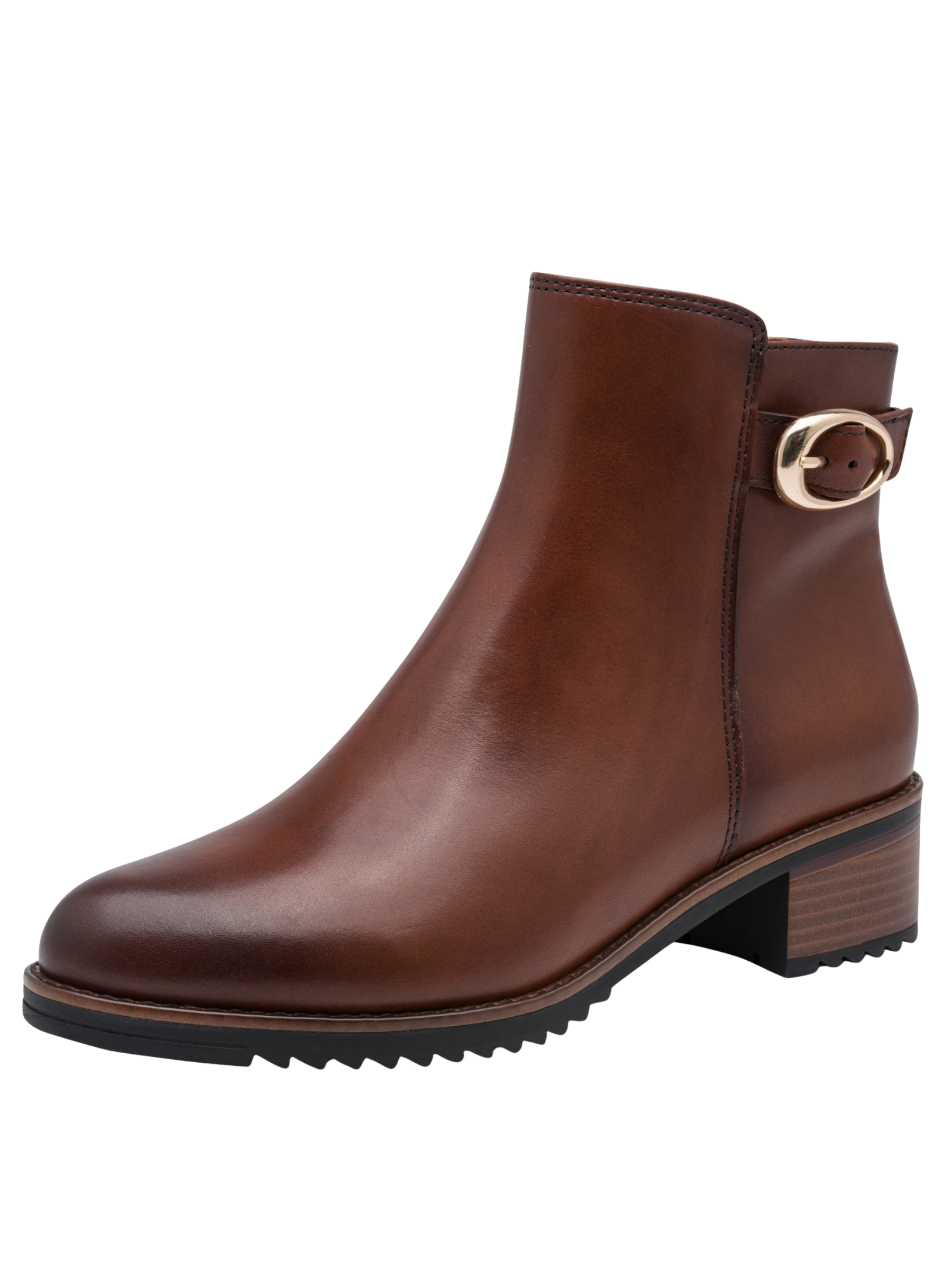 Marco Tozzi 25377 305 Cognac Boot leather ankle boot with buckle detail, side zip fastening and 45mm block heel