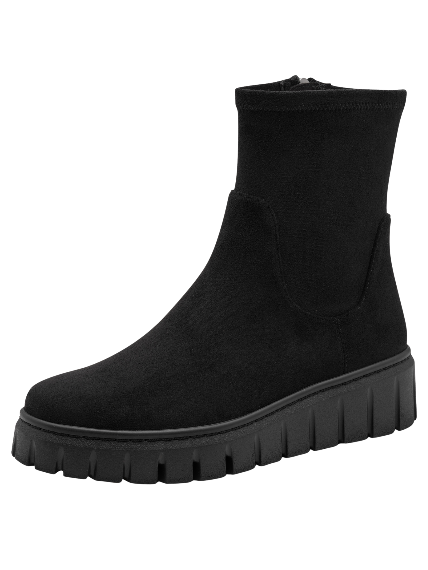Marco Tozzi 25473 011 Black Boot textile ankle boot with chunky sole, side zip fastening and 45mm heel